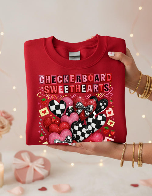 Checkerboard Sweethearts Ransom Letter Sweatshirt Valentine Grunge Crewneck Hearts Couples Matching Edgy Streetwear Gift