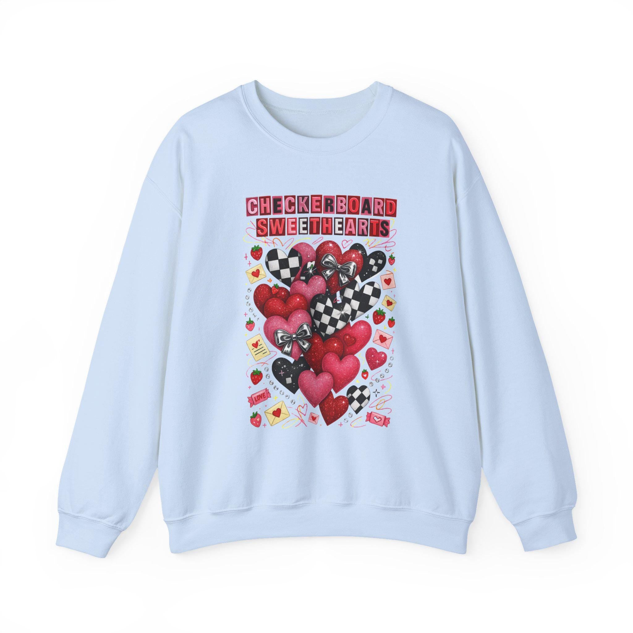Checkerboard Sweethearts Ransom Letter Sweatshirt Valentine Grunge Crewneck Hearts Couples Matching Edgy Streetwear Gift