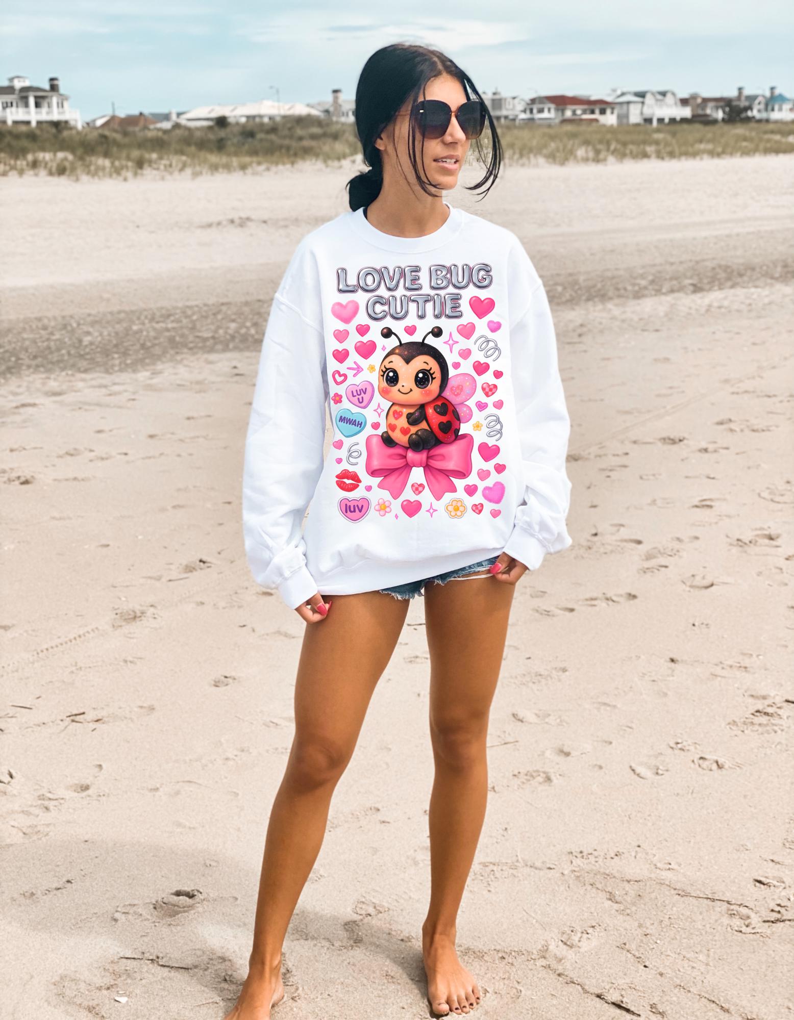 Love Bug Cutie Ladybug Valentine Hearts Bow Sweatshirt - Cozy Crewneck Sweater Kids Unisex Gift