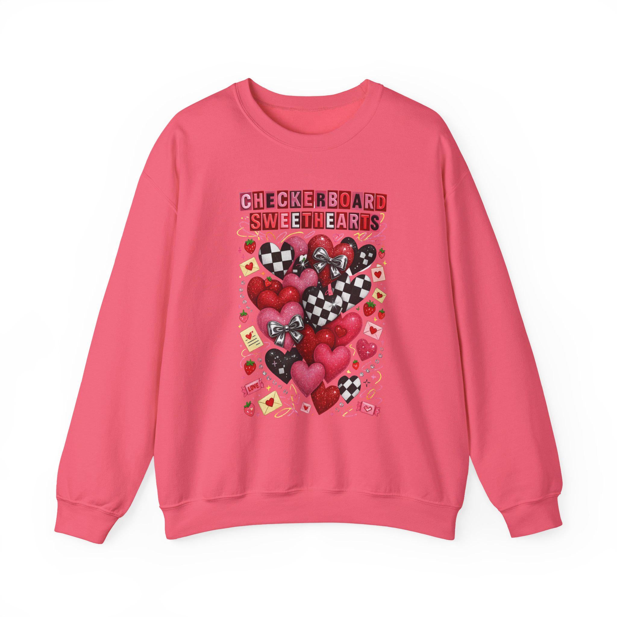 Checkerboard Sweethearts Ransom Letter Sweatshirt Valentine Grunge Crewneck Hearts Couples Matching Edgy Streetwear Gift