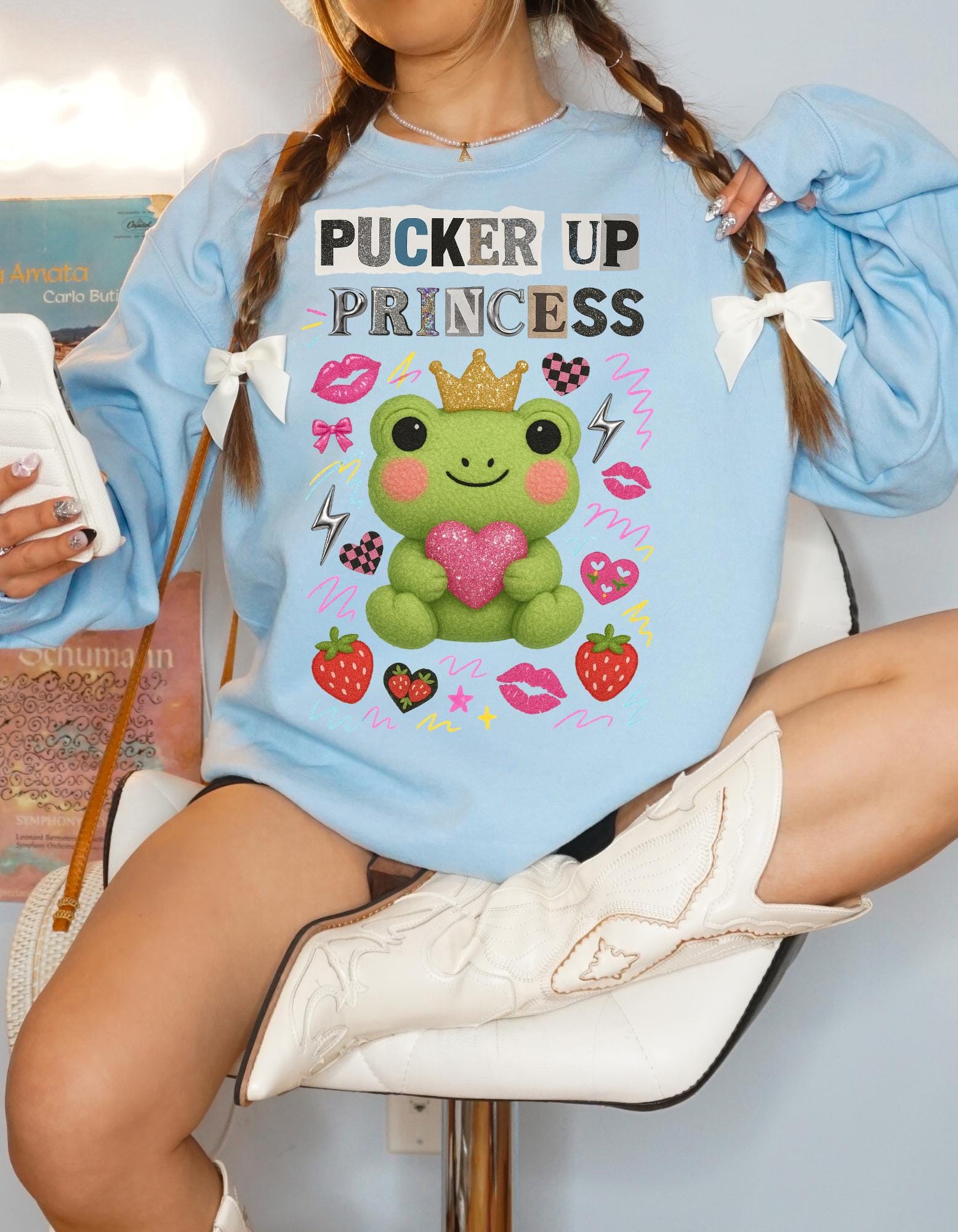 Pucker Up Princess Frog Sweatshirt | Cartoon Valentine Gift
