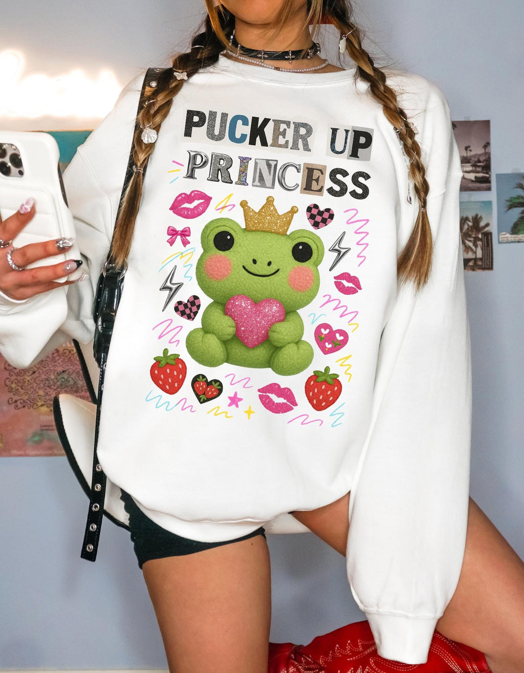 Pucker Up Princess Frog Sweatshirt | Cartoon Valentine Gift