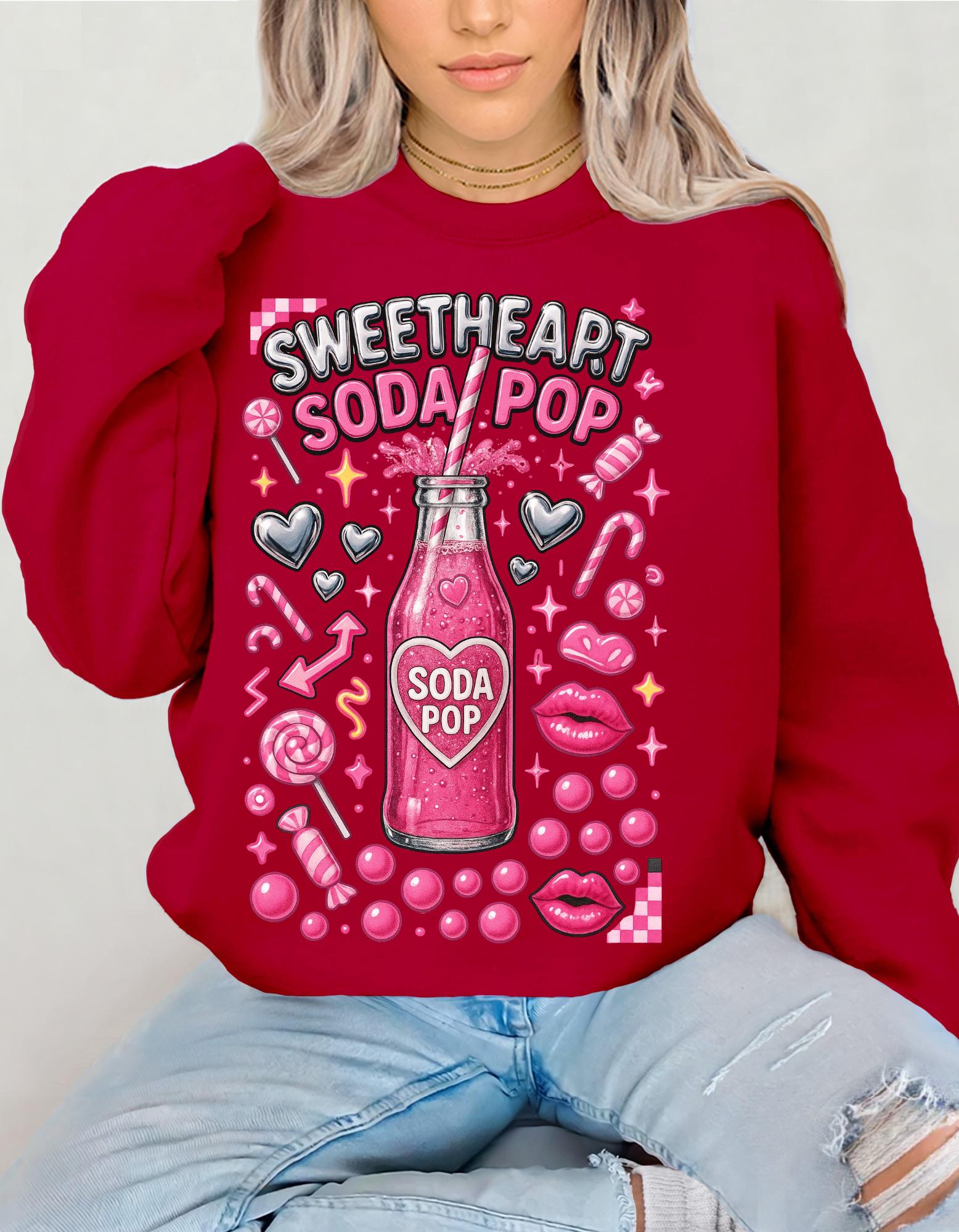 Sweetheart Soda Pop Sweatshirt | Retro Pink Bubbles Crewneck | Kawaii Valentine Gift