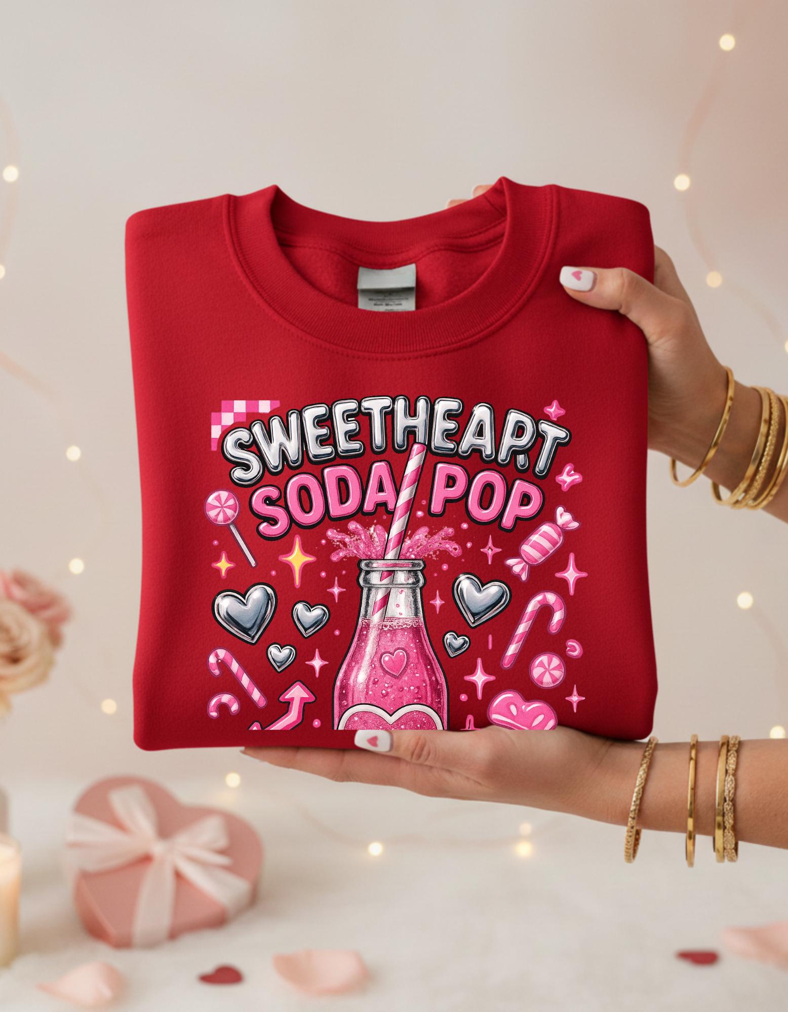 Sweetheart Soda Pop Sweatshirt | Retro Pink Bubbles Crewneck | Kawaii Valentine Gift