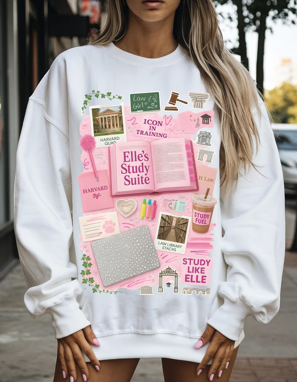 Pink Law School Sweatshirt | Preppy Y2K College Student Wear