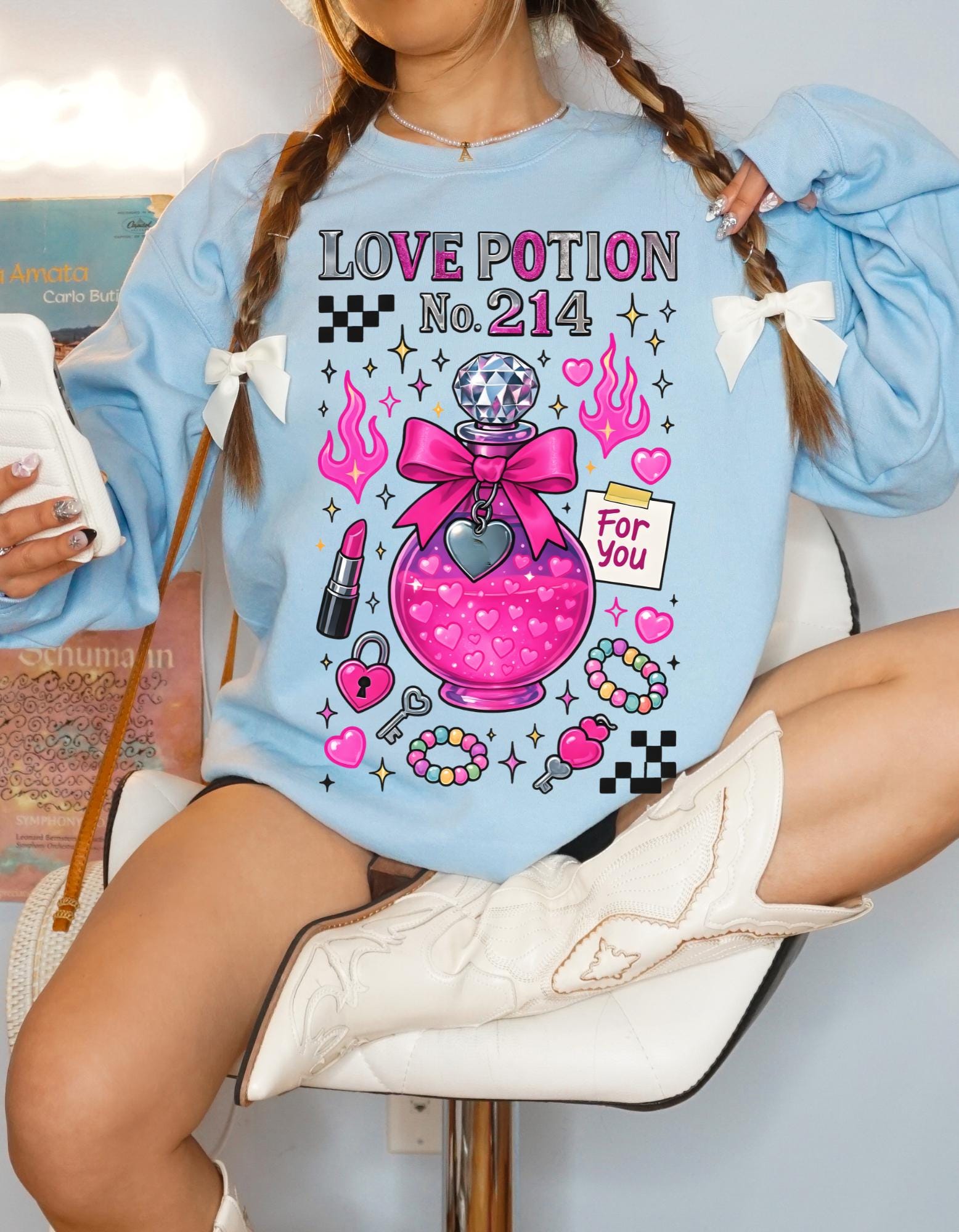 Love Potion No. 214 Sweatshirt | Pink Potion Bottle Graphic