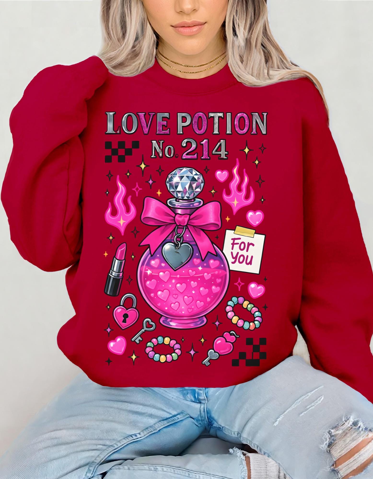Love Potion No. 214 Sweatshirt | Pink Potion Bottle Graphic