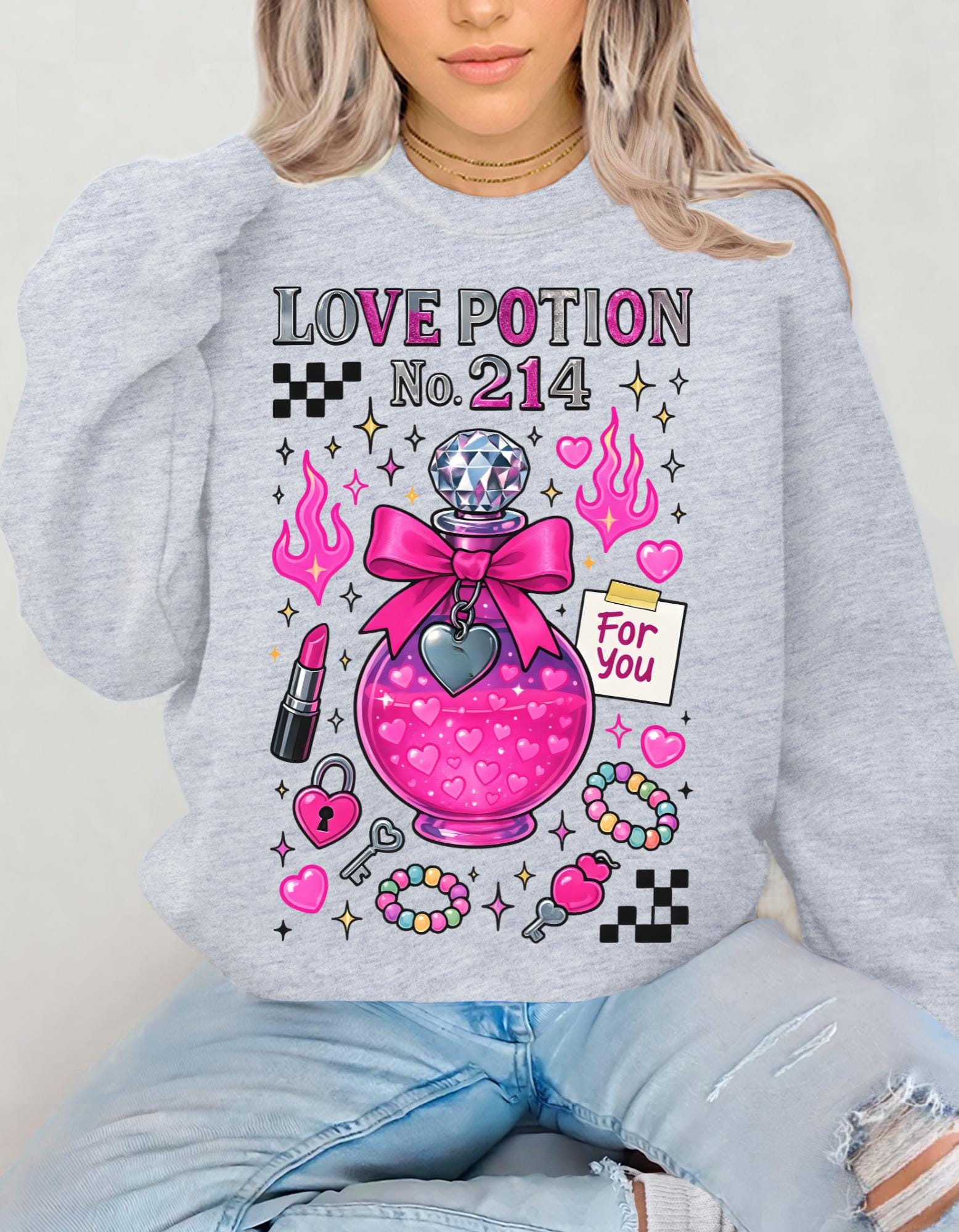 Love Potion No. 214 Sweatshirt | Pink Potion Bottle Graphic