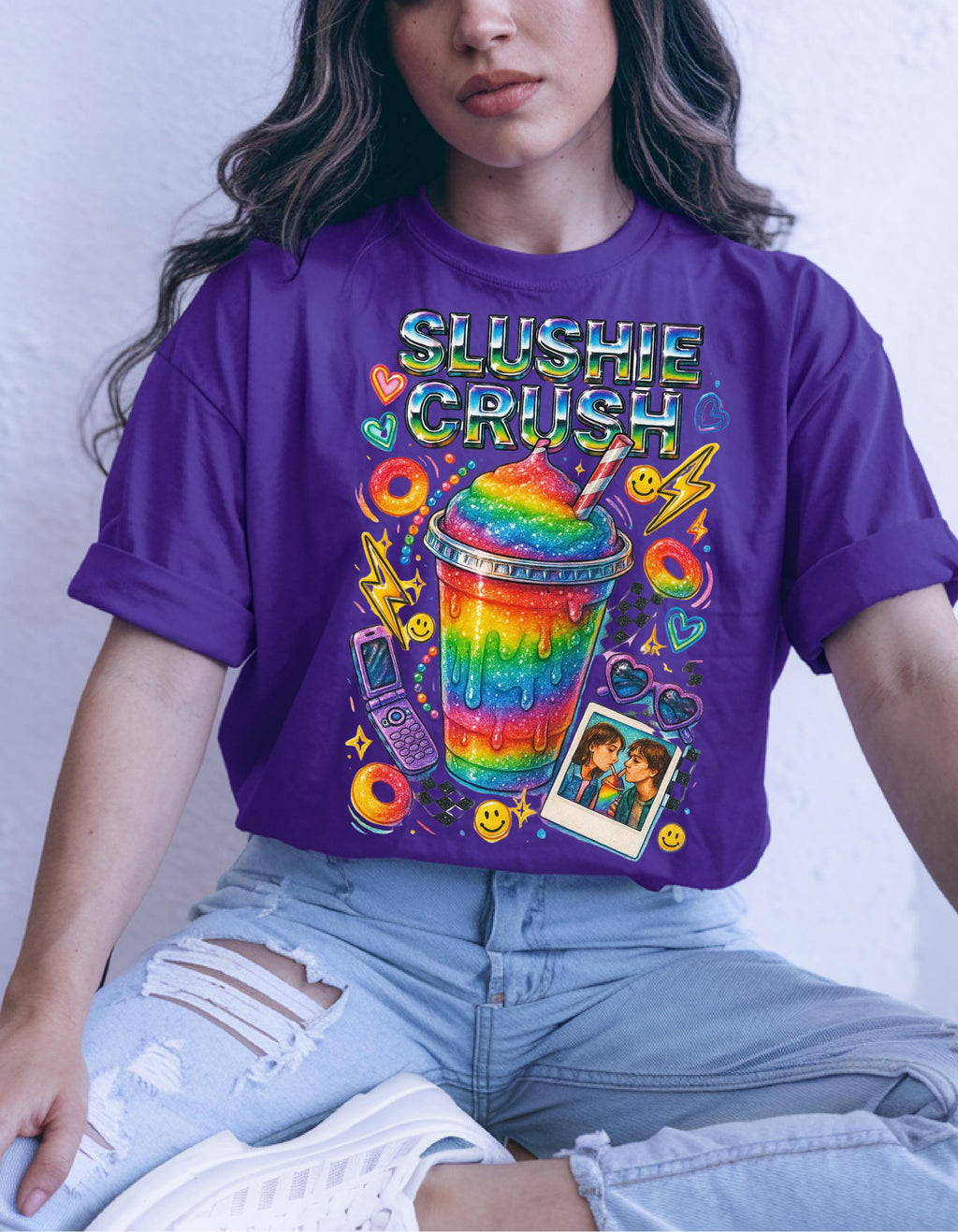 Rainbow Slushie Crush Tee Retro Snack Drink Graphic T-Shirt Vintage 90s Summer Beverage Apparel