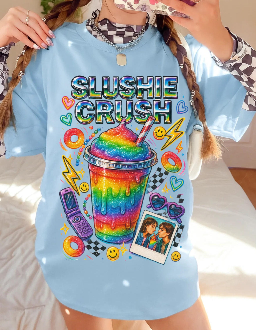 Rainbow Slushie Crush Tee Retro Snack Drink Graphic T-Shirt Vintage 90s Summer Beverage Apparel
