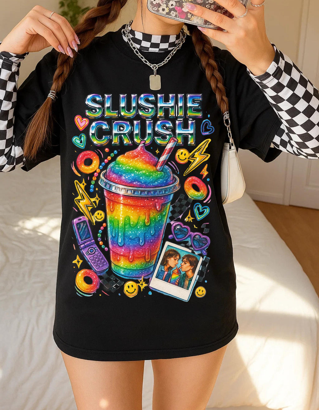 Rainbow Slushie Crush Tee Retro Snack Drink Graphic T-Shirt Vintage 90s Summer Beverage Apparel