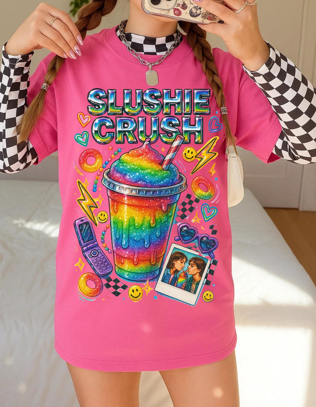 Rainbow Slushie Crush Tee Retro Snack Drink Graphic T-Shirt Vintage 90s Summer Beverage Apparel
