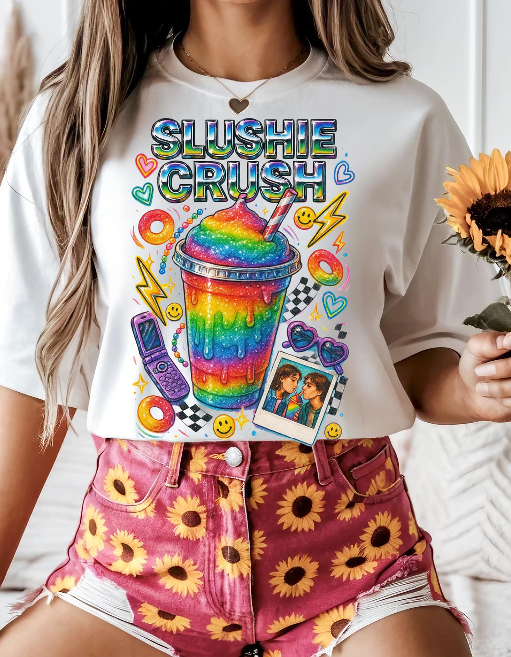 Rainbow Slushie Crush Tee Retro Snack Drink Graphic T-Shirt Vintage 90s Summer Beverage Apparel