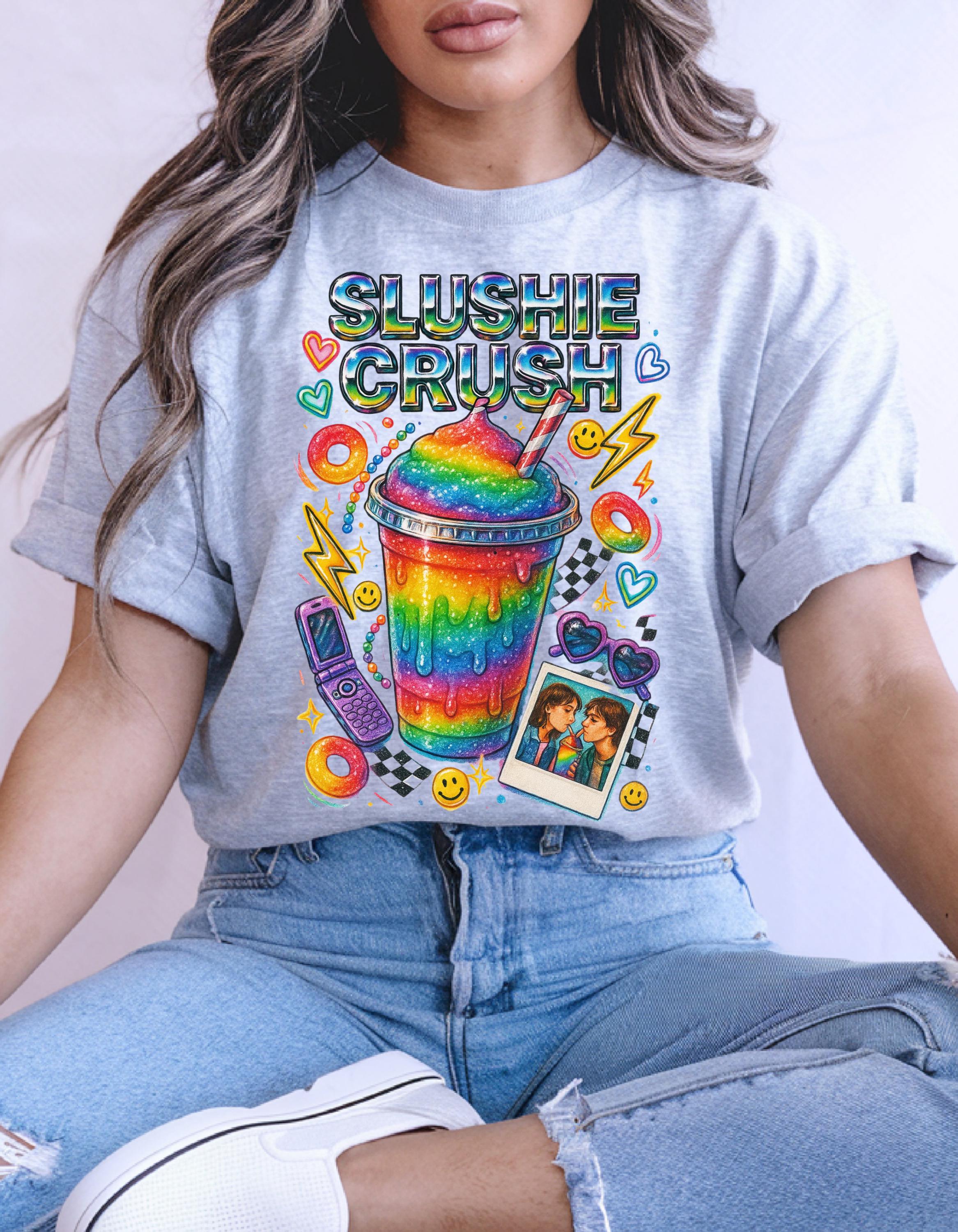 Rainbow Slushie Crush Tee Retro Snack Drink Graphic T-Shirt Vintage 90s Summer Beverage Apparel
