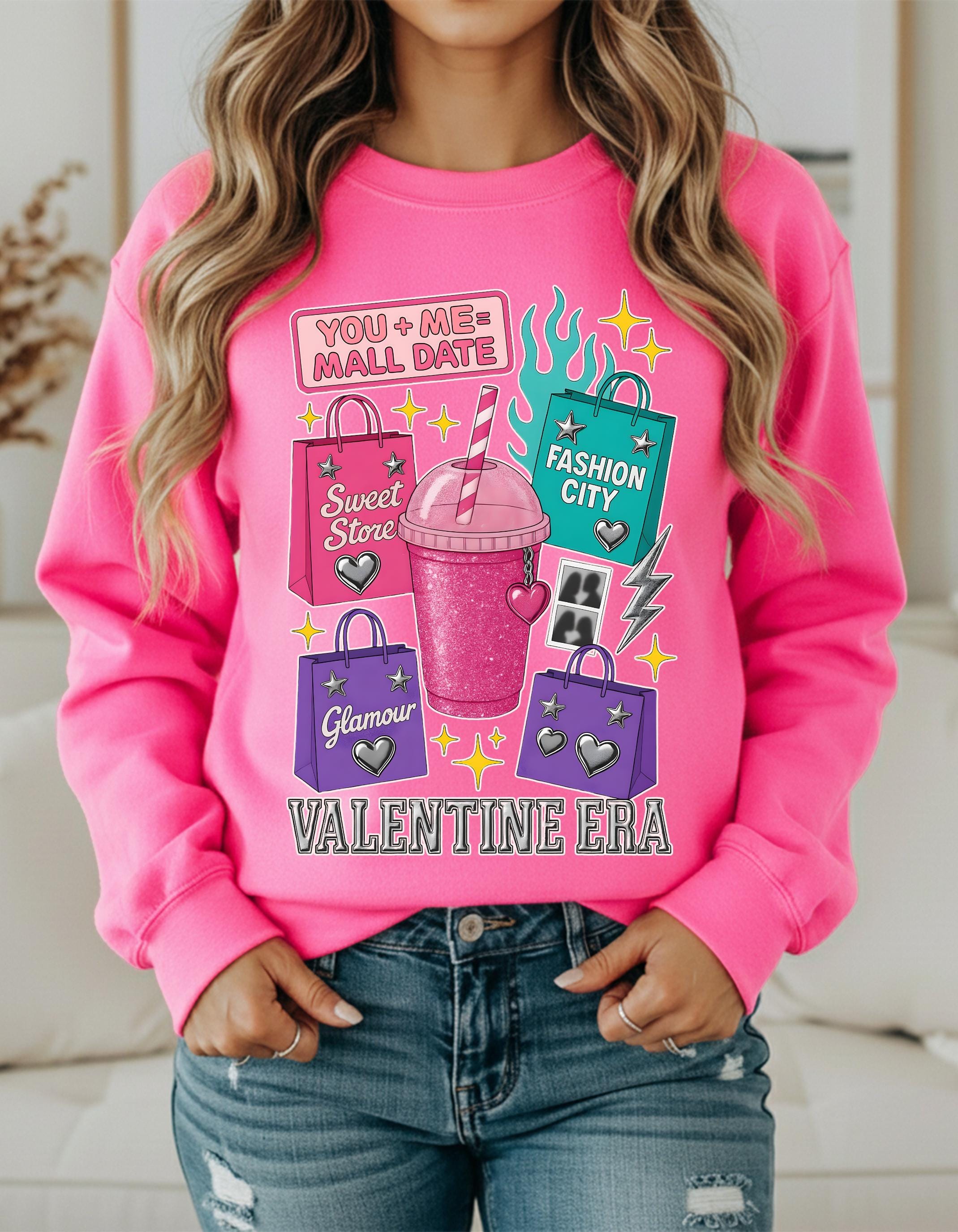 Valentine Era Graphic Sweatshirt: Retro Soda Cup, Shopping Bags