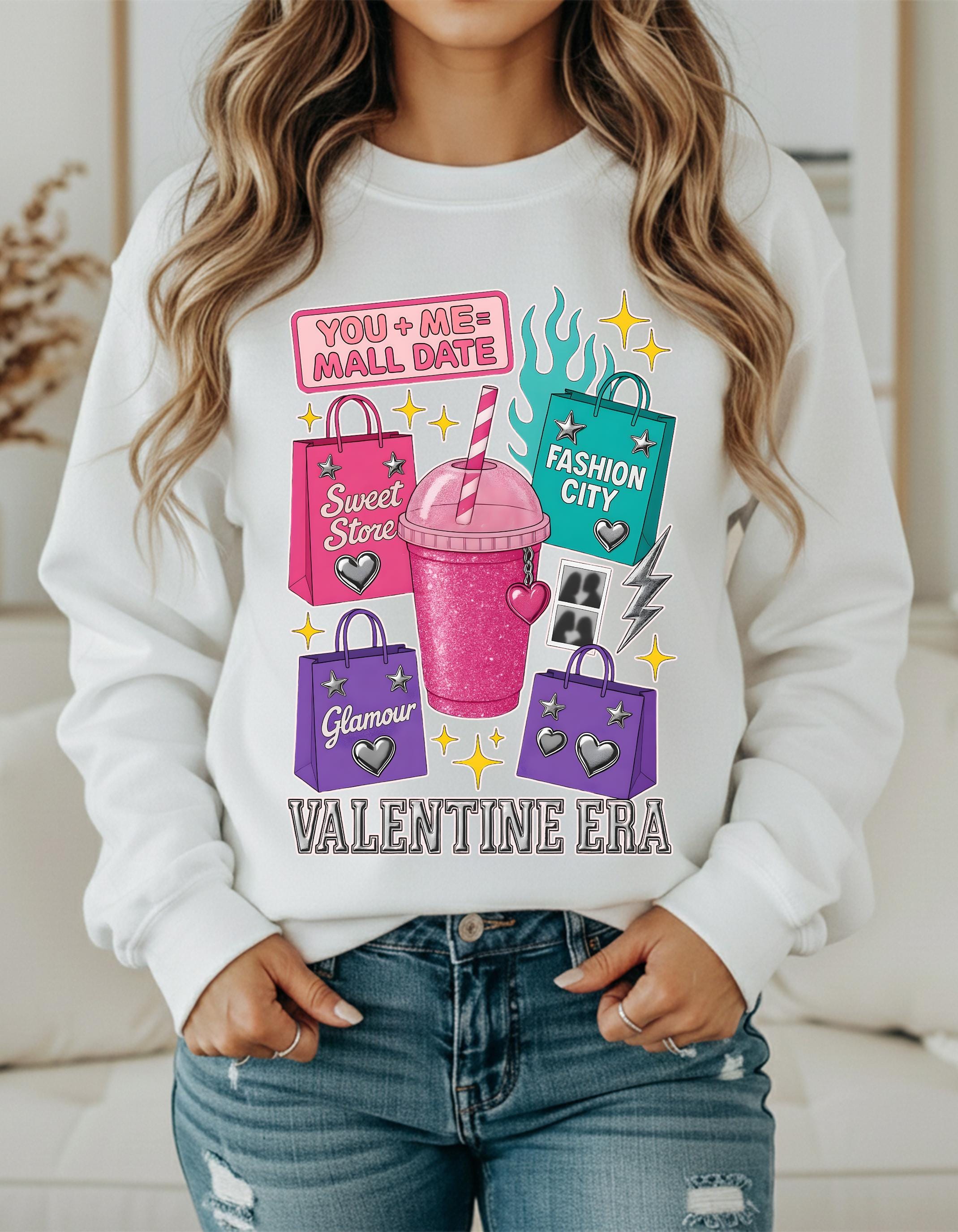 Valentine Era Graphic Sweatshirt: Retro Soda Cup, Shopping Bags