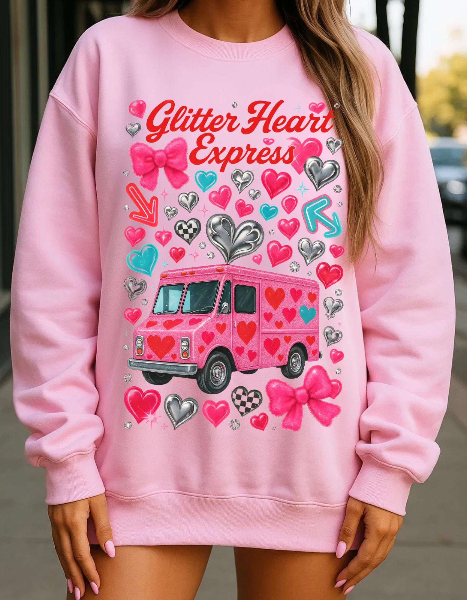 Valentine's Day Sweatshirt | Heart Van Graphic Crewneck
