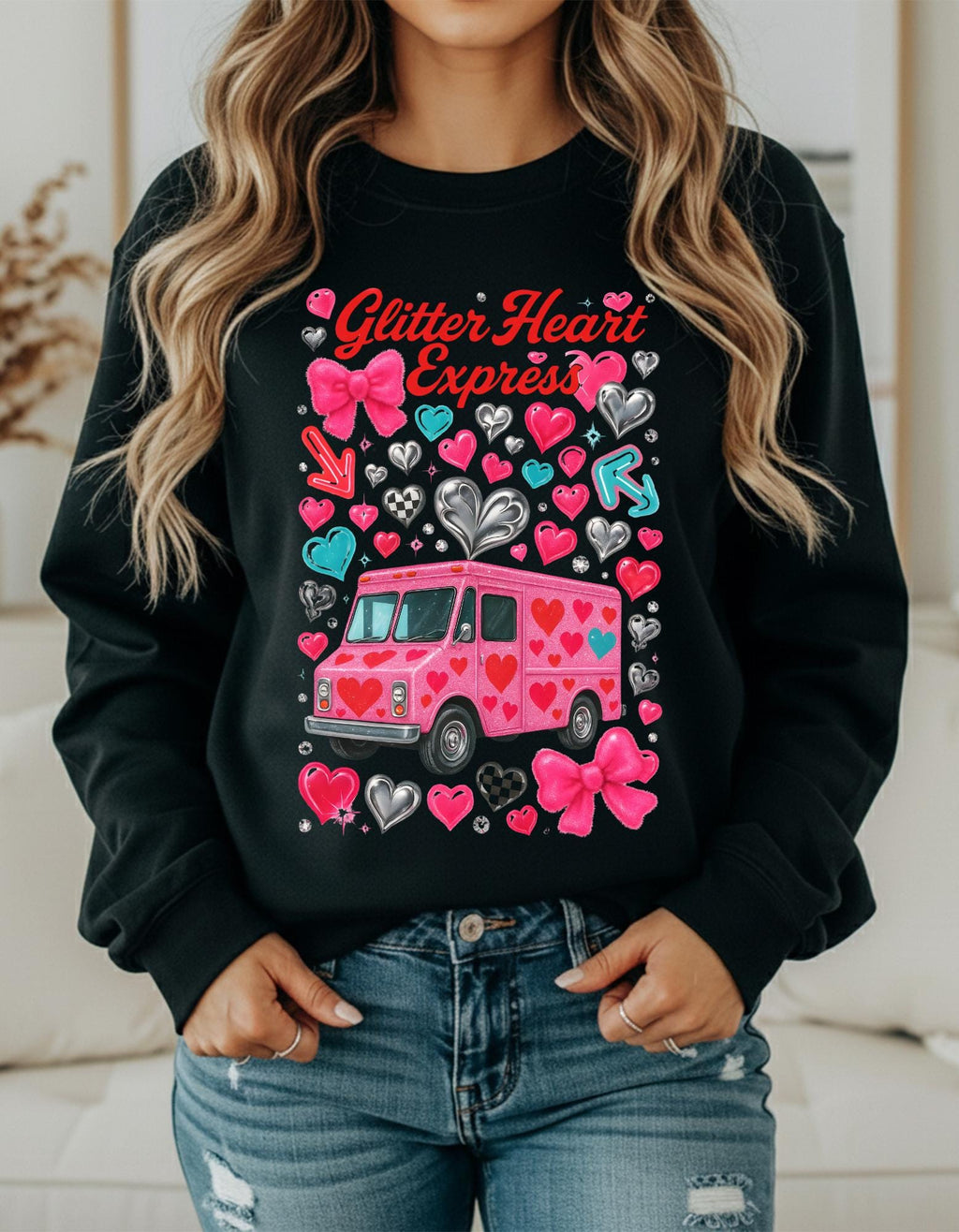 Valentine's Day Sweatshirt | Heart Van Graphic Crewneck