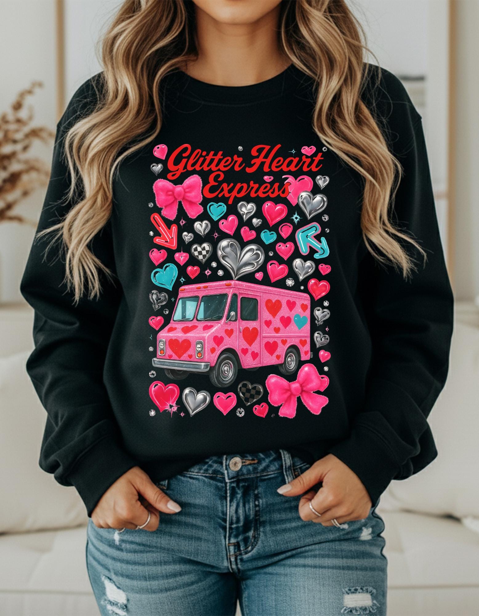 Valentine's Day Sweatshirt | Heart Van Graphic Crewneck