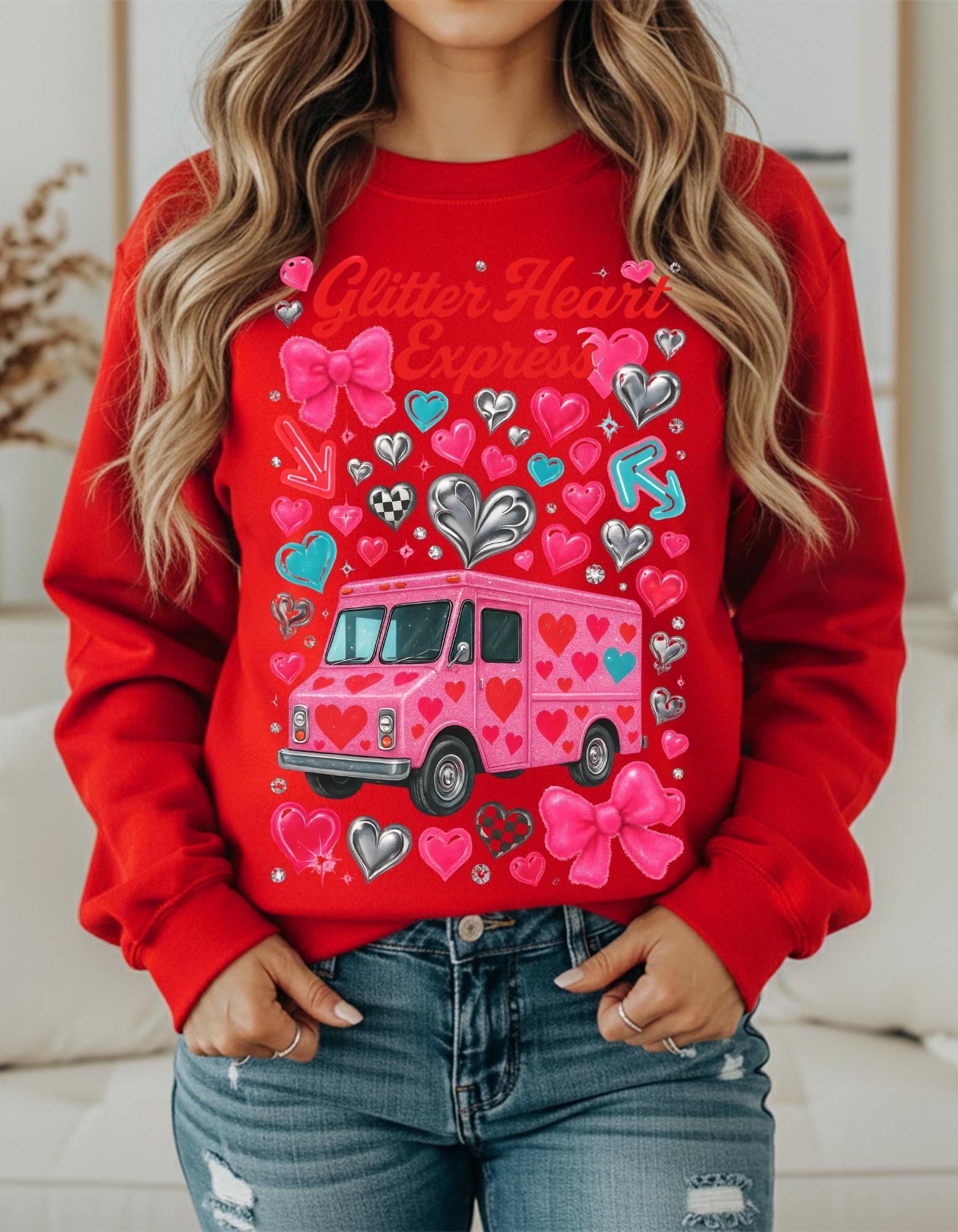 Valentine's Day Sweatshirt | Heart Van Graphic Crewneck