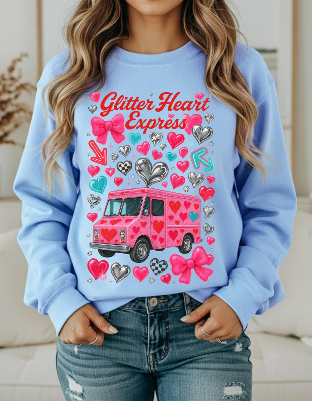 Valentine's Day Sweatshirt | Heart Van Graphic Crewneck