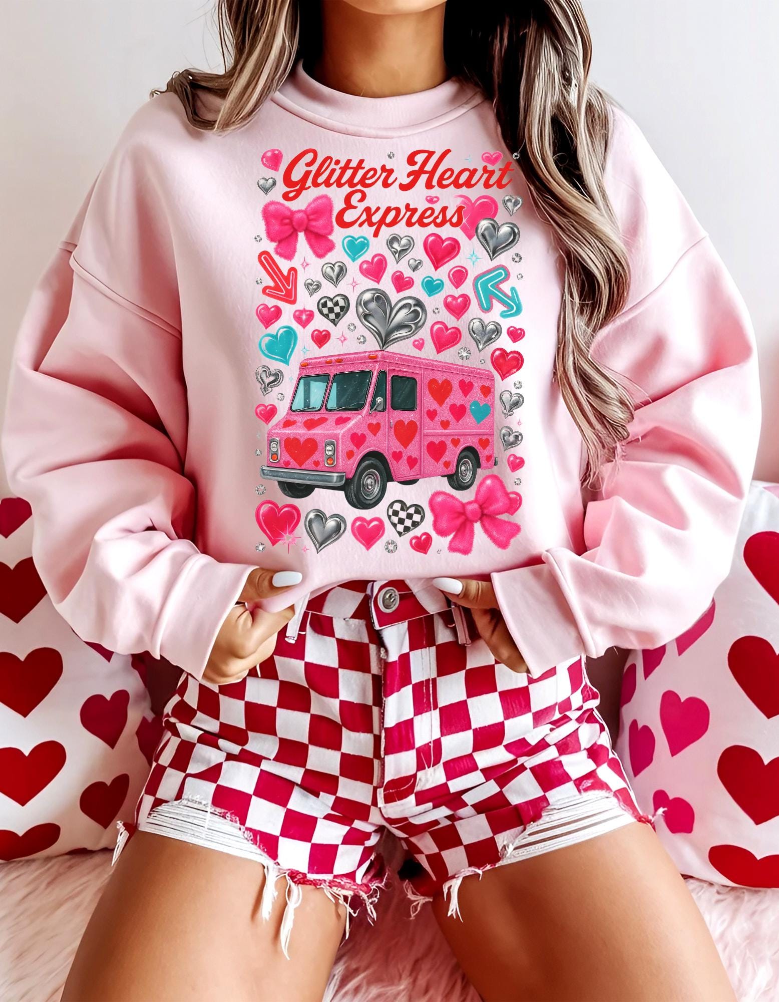 Valentine's Day Sweatshirt | Heart Van Graphic Crewneck