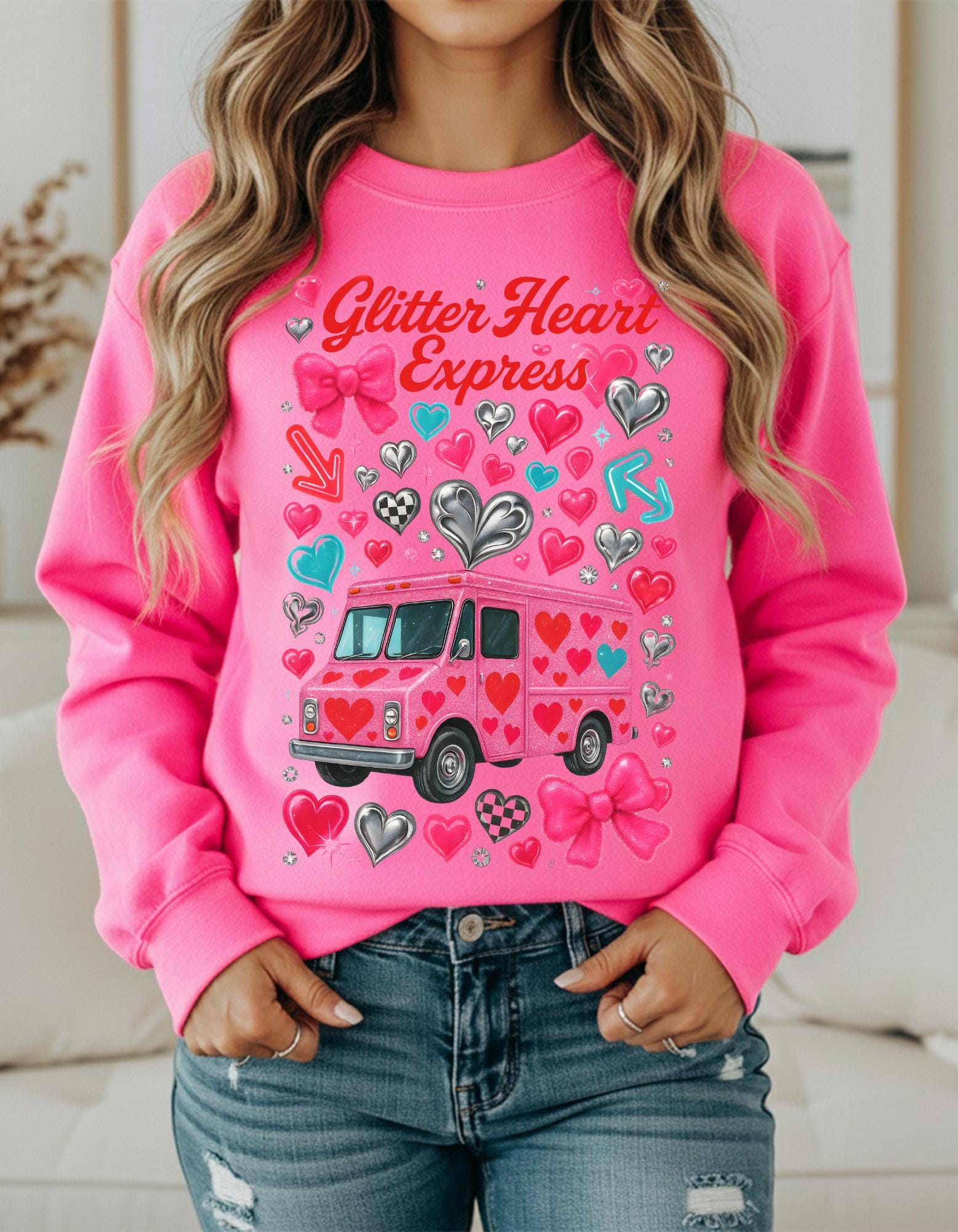 Valentine's Day Sweatshirt | Heart Van Graphic Crewneck