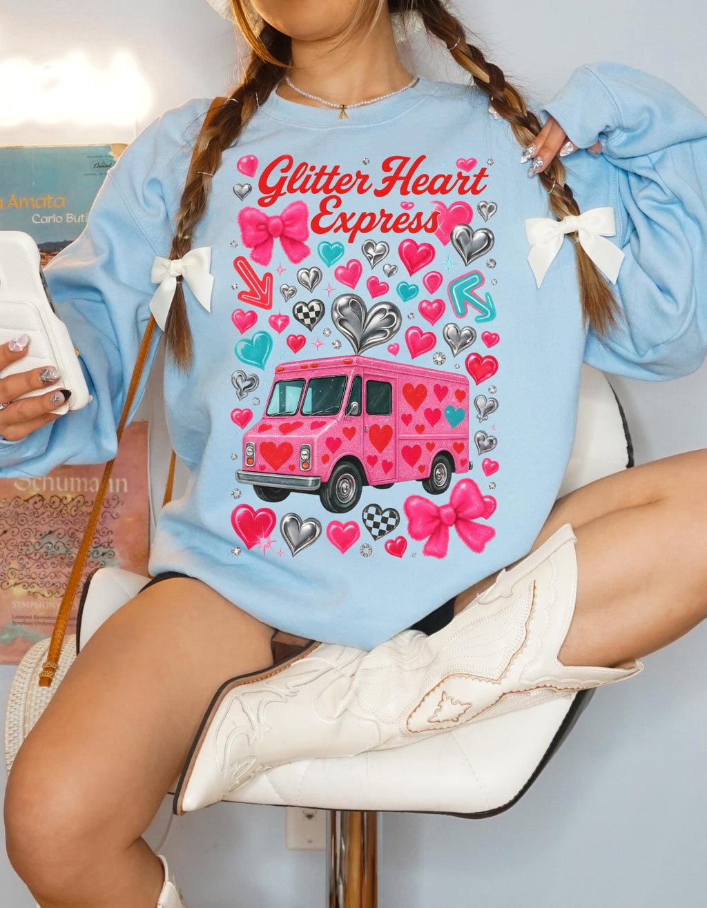 Valentine's Day Sweatshirt | Heart Van Graphic Crewneck