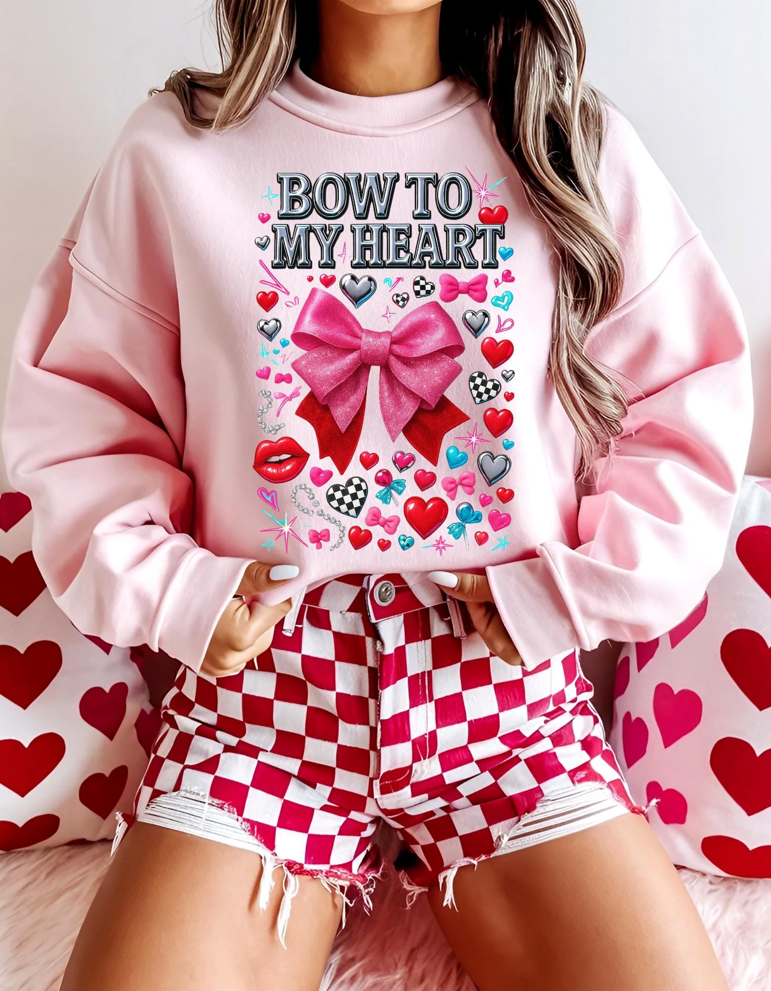 Pink Bow to My Heart Sweatshirt | Valentine's Day Graphic