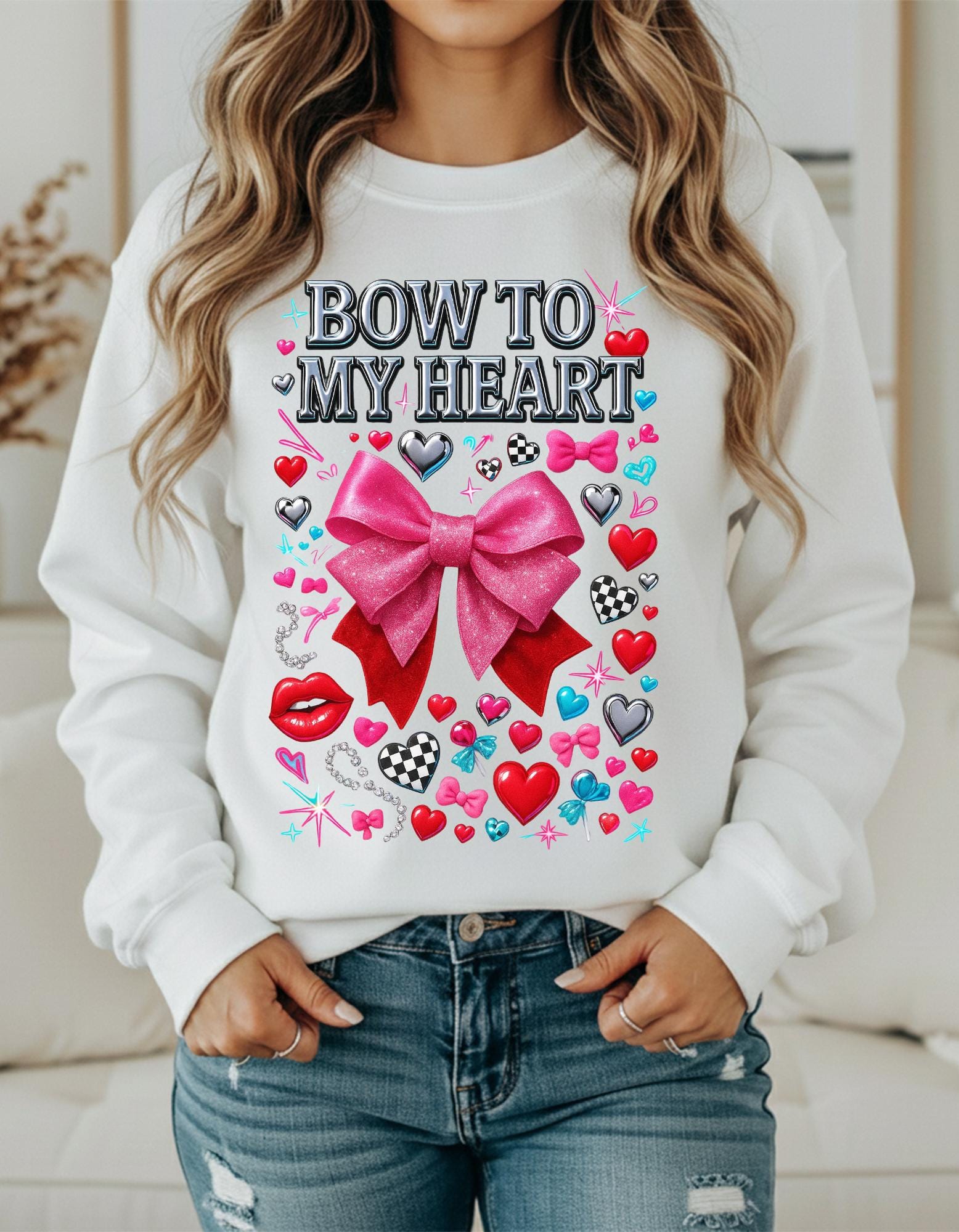 Pink Bow to My Heart Sweatshirt | Valentine's Day Graphic