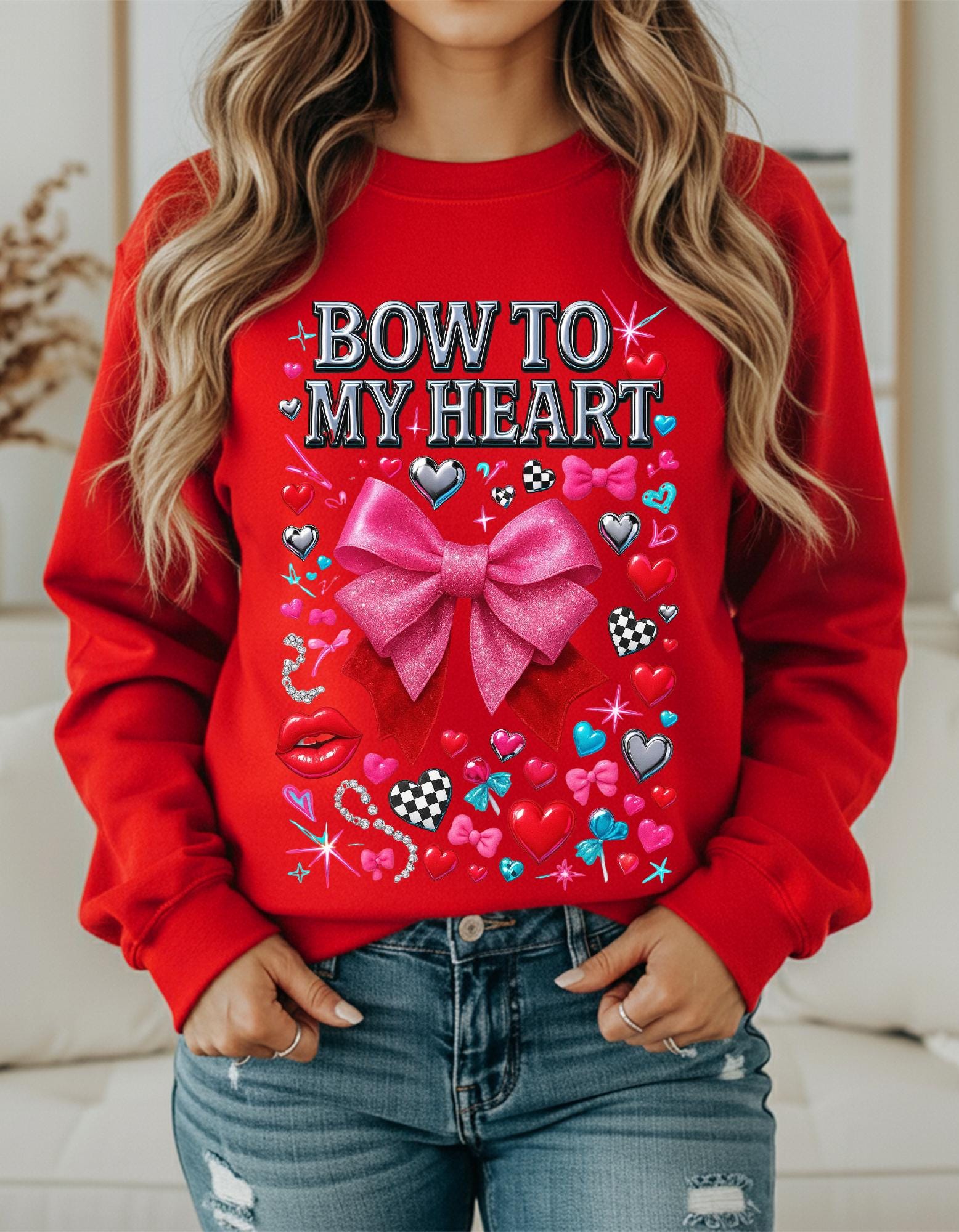 Pink Bow to My Heart Sweatshirt | Valentine's Day Graphic