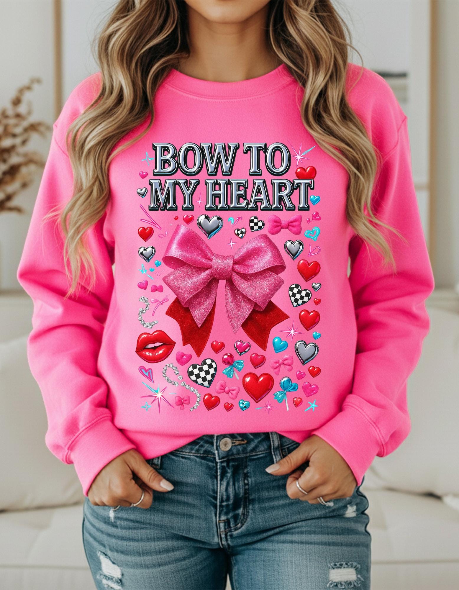Pink Bow to My Heart Sweatshirt | Valentine's Day Graphic