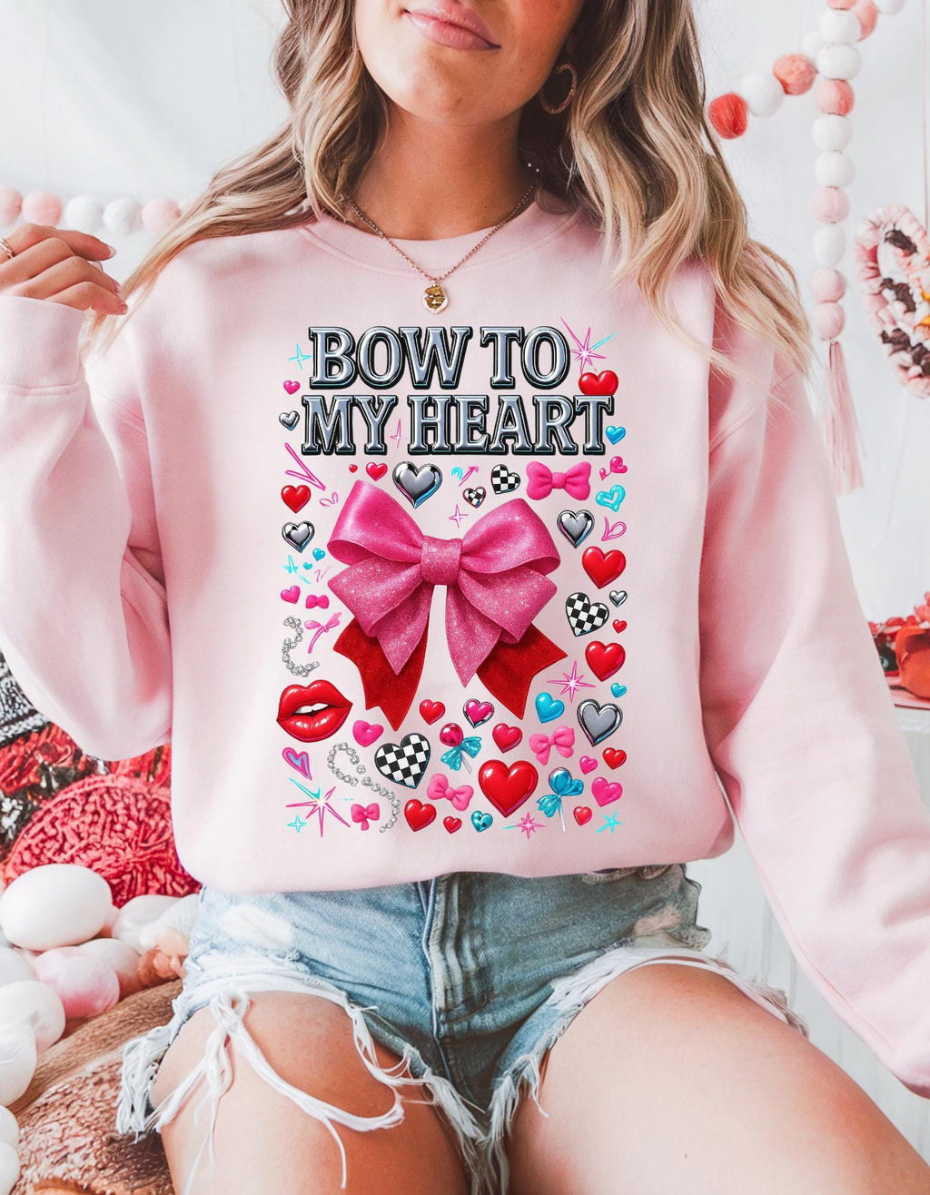 Pink Bow to My Heart Sweatshirt | Valentine's Day Graphic