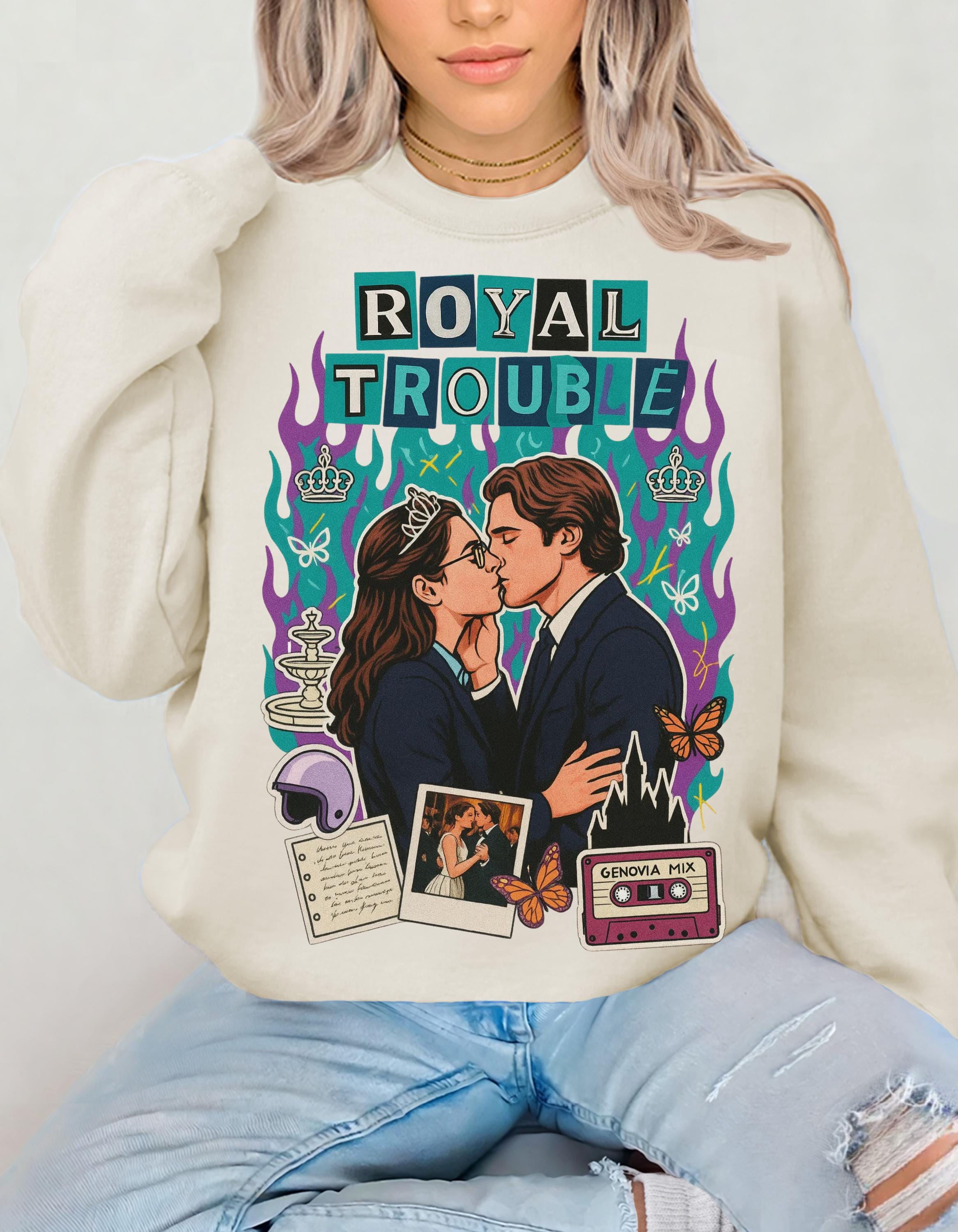 Royal Trouble Crewneck Sweatshirt | Retro Romance Collage