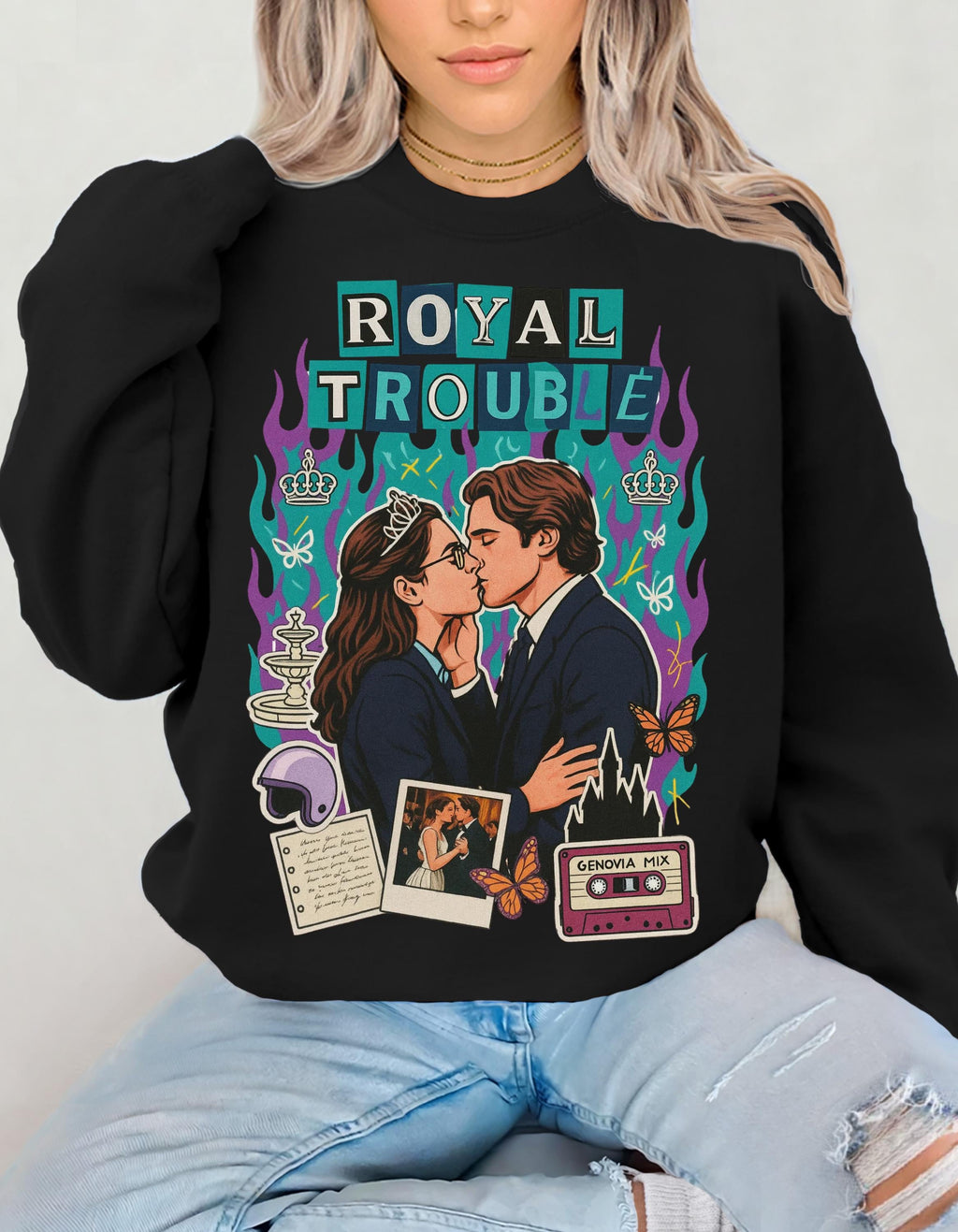 Royal Trouble Crewneck Sweatshirt | Retro Romance Collage