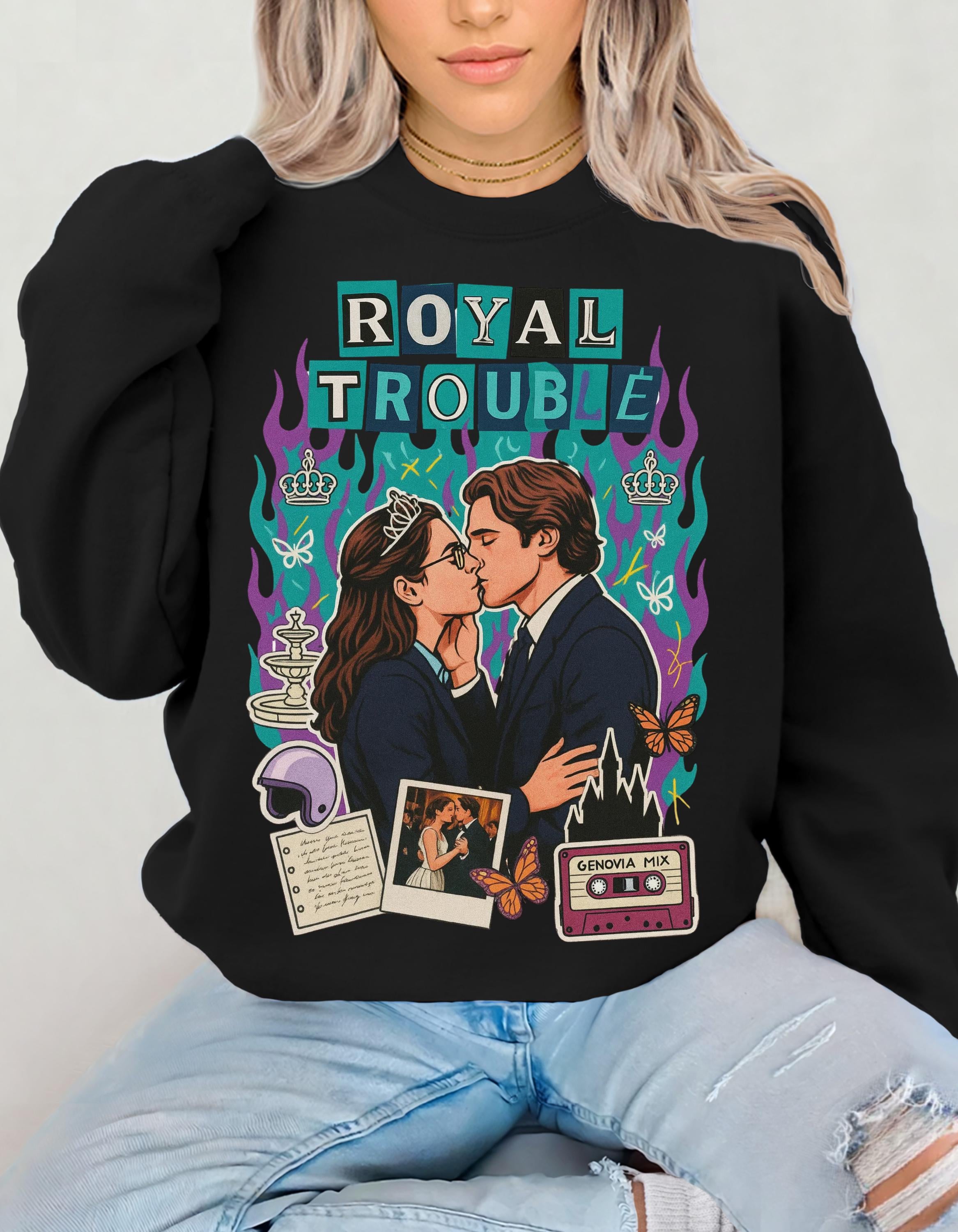 Royal Trouble Crewneck Sweatshirt | Retro Romance Collage