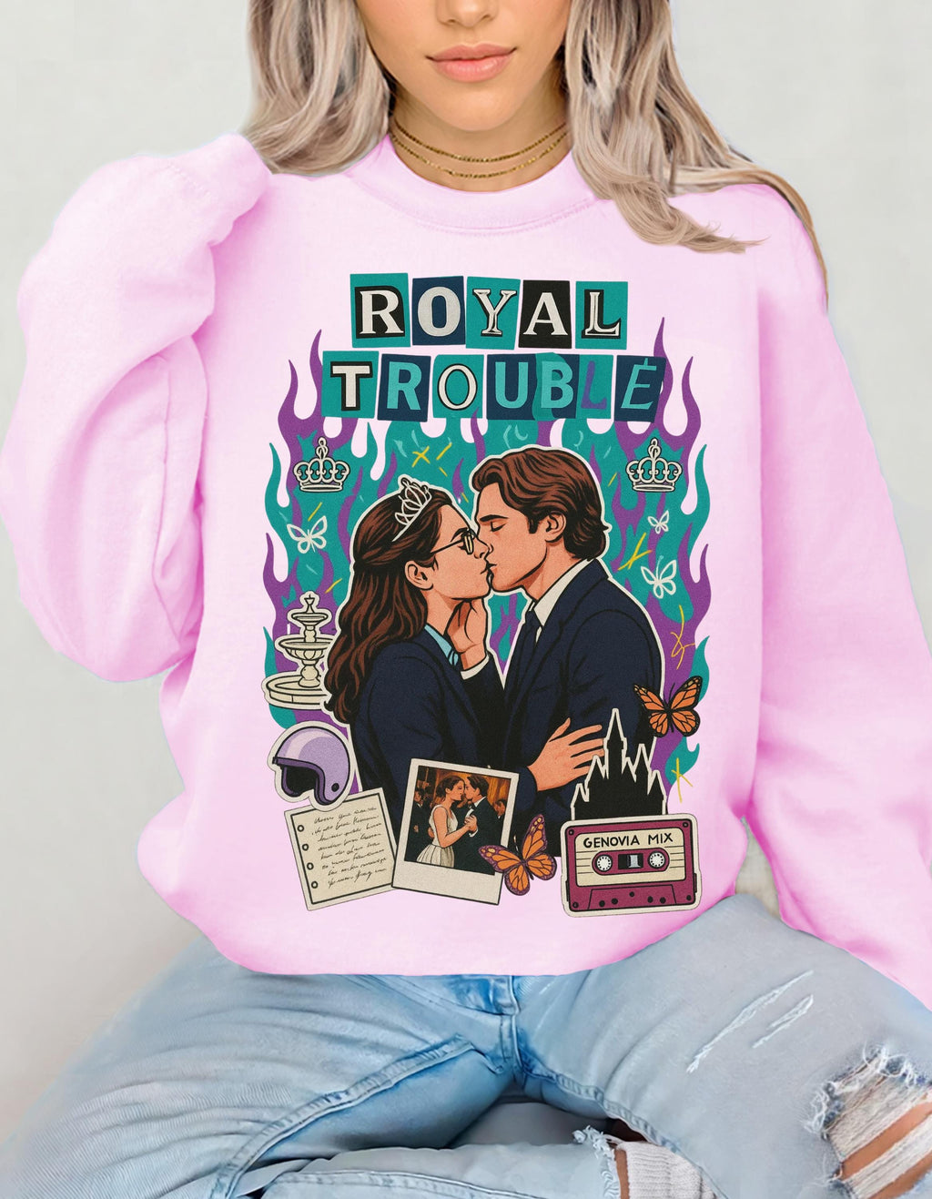 Royal Trouble Crewneck Sweatshirt | Retro Romance Collage