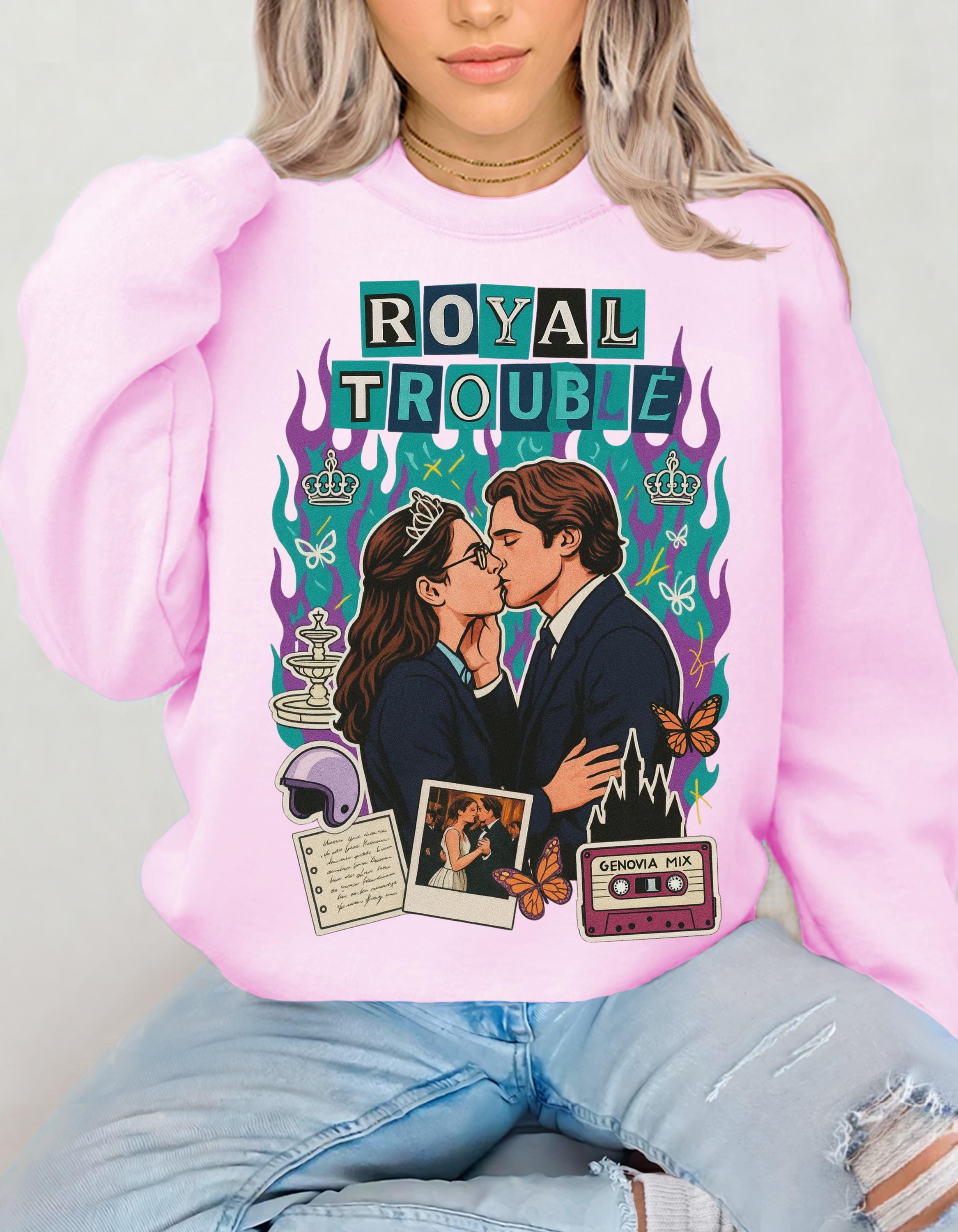 Royal Trouble Crewneck Sweatshirt | Retro Romance Collage