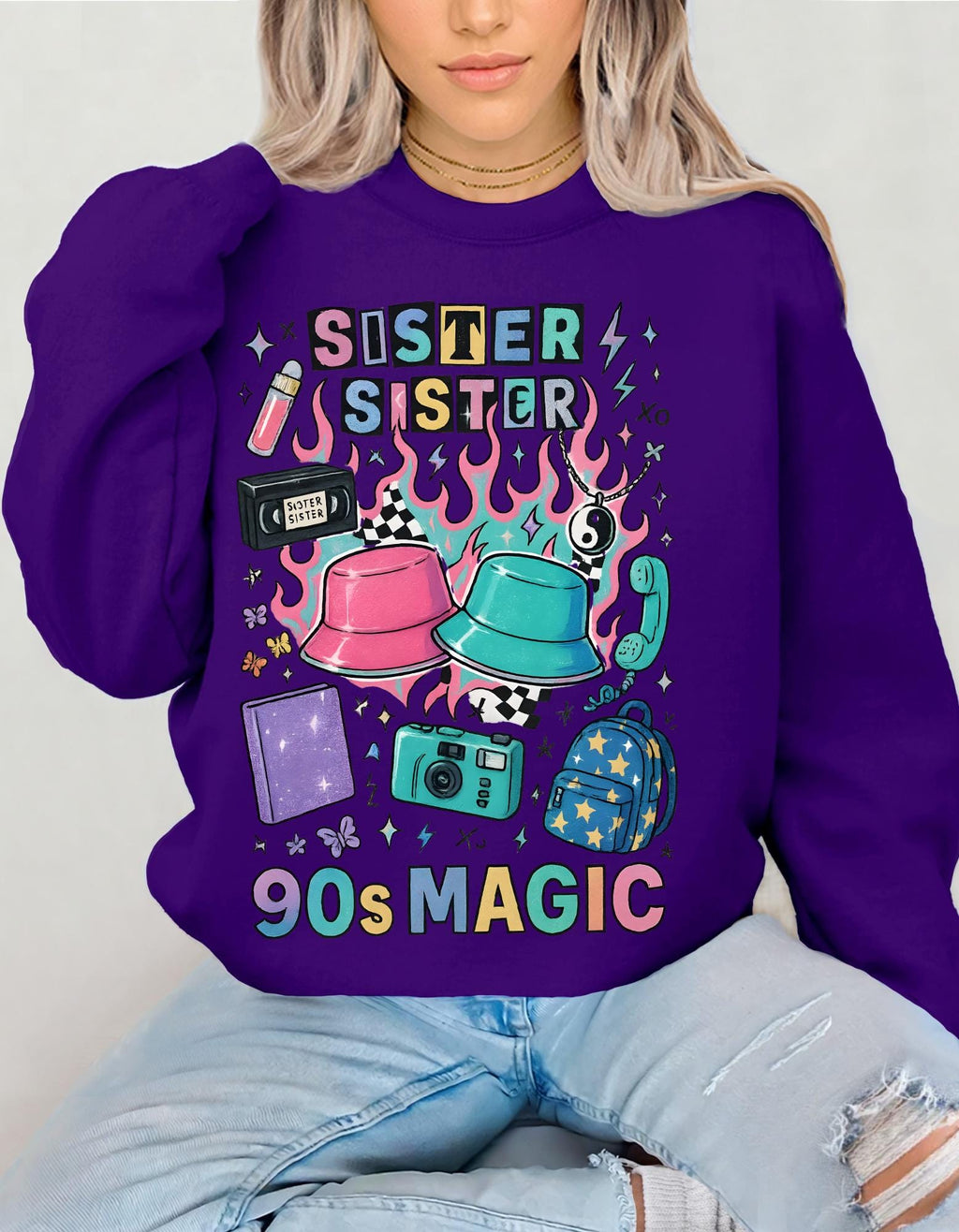 90s Twin Sisters Crewneck Sweatshirt Retro Sibling Vintage Twins Matching Outfit Gift