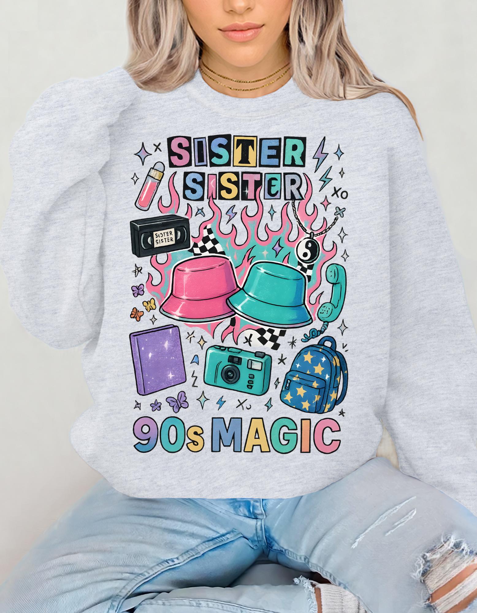 90s Twin Sisters Crewneck Sweatshirt Retro Sibling Vintage Twins Matching Outfit Gift