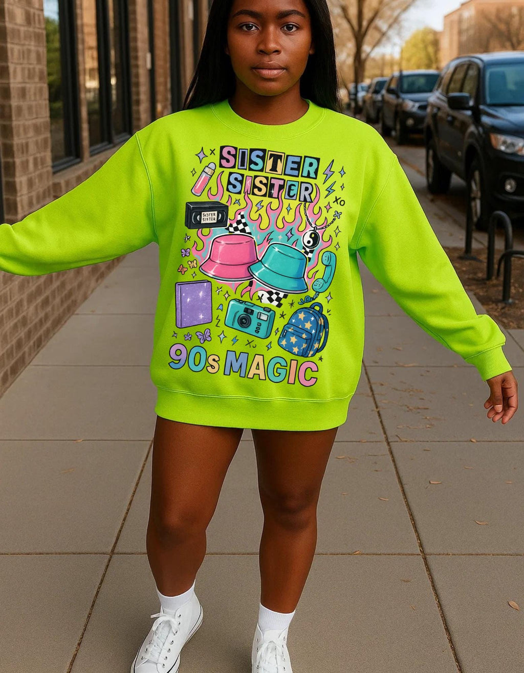 90s Twin Sisters Crewneck Sweatshirt Retro Sibling Vintage Twins Matching Outfit Gift