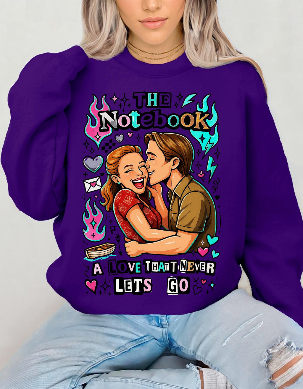 Love That Never Lets Go Sweatshirt | Heart Typography Sentimental Design Romantic Couples Anniversary Gift