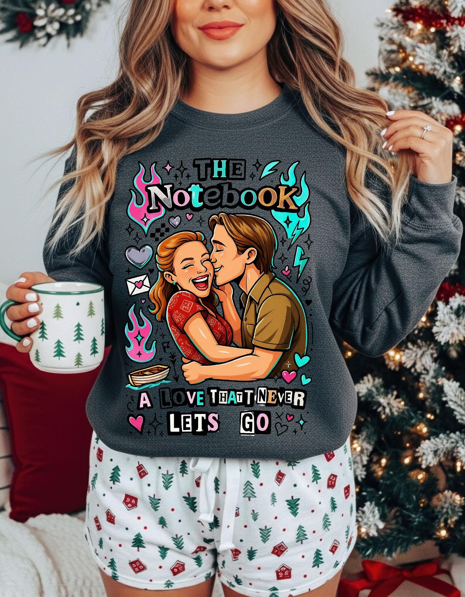 Love That Never Lets Go Sweatshirt | Heart Typography Sentimental Design Romantic Couples Anniversary Gift