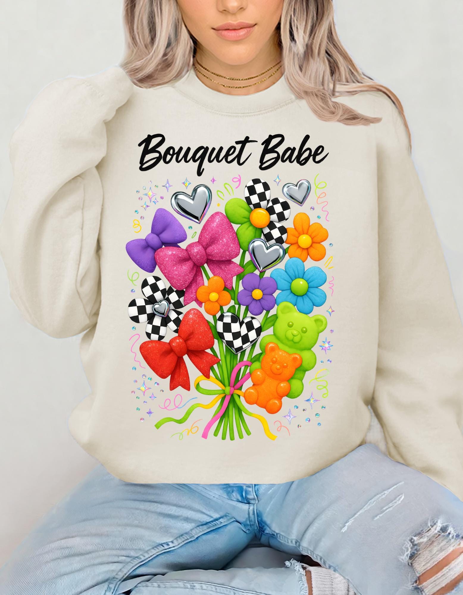 Bouquet Babe Sweatshirt | Valentine's Day Floral Heart Design Crewneck Gift For Her
