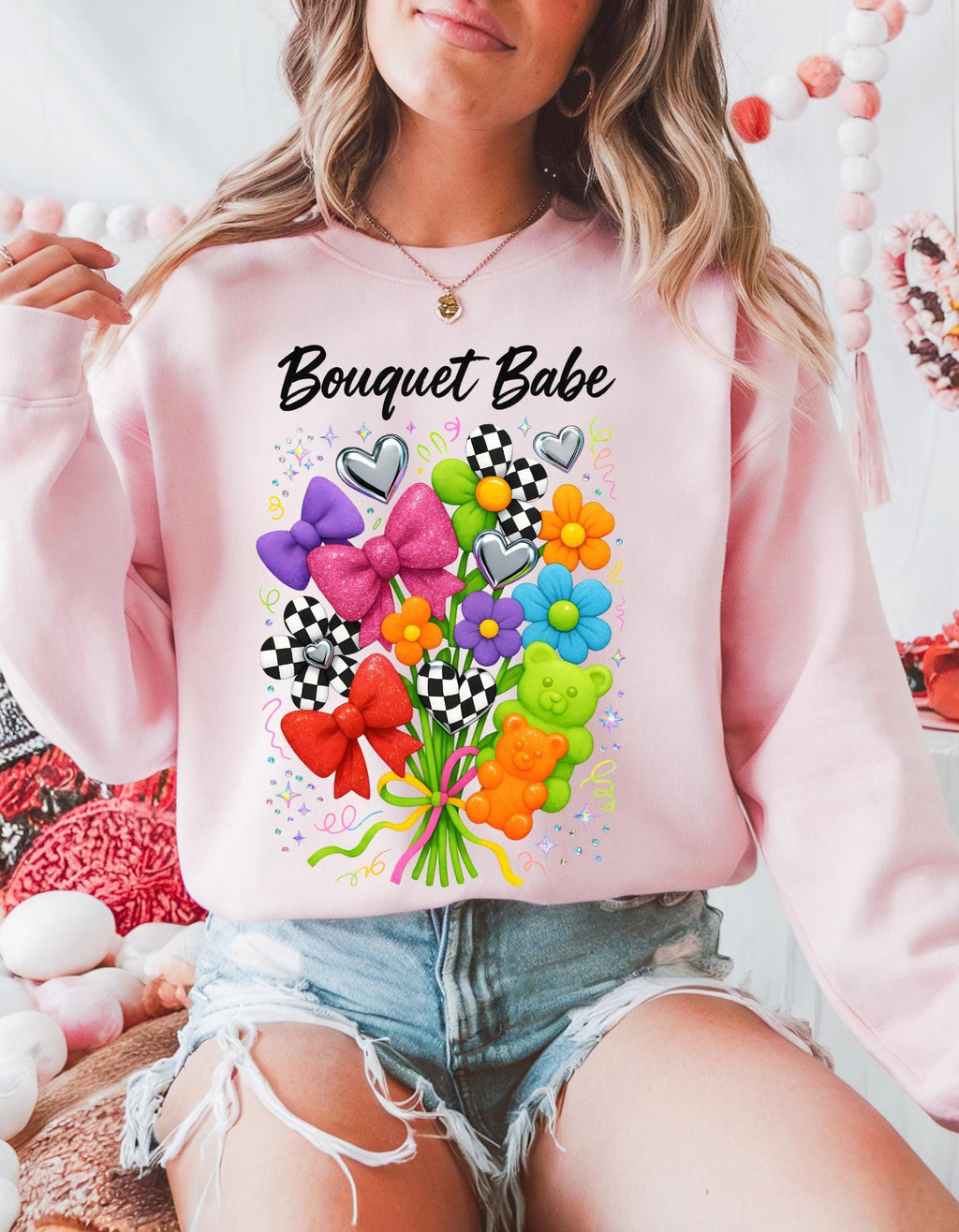 Bouquet Babe Sweatshirt | Valentine's Day Floral Heart Design Crewneck Gift For Her