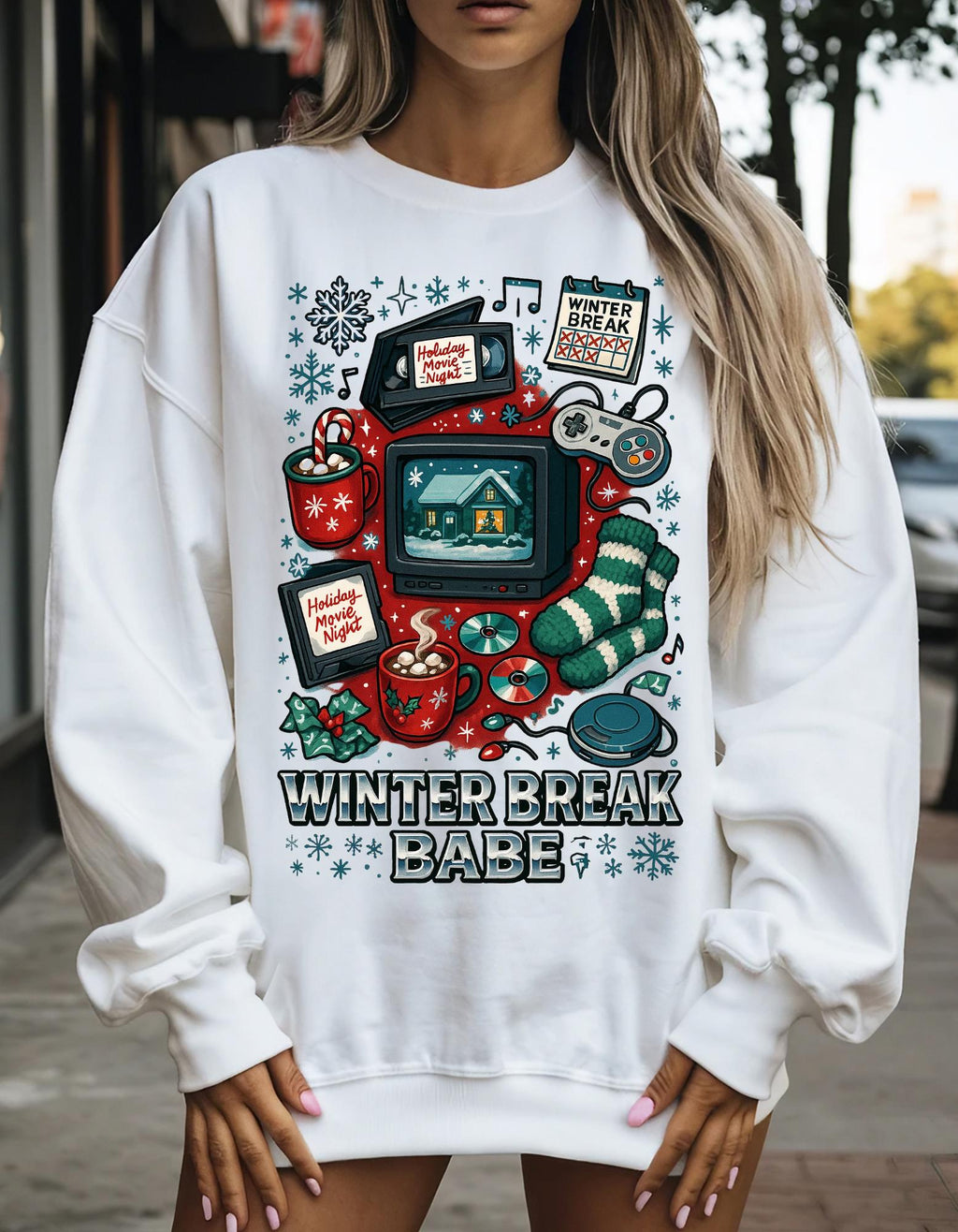 90s Retro Winter Babe Sweatshirt | Embroidered Crewneck