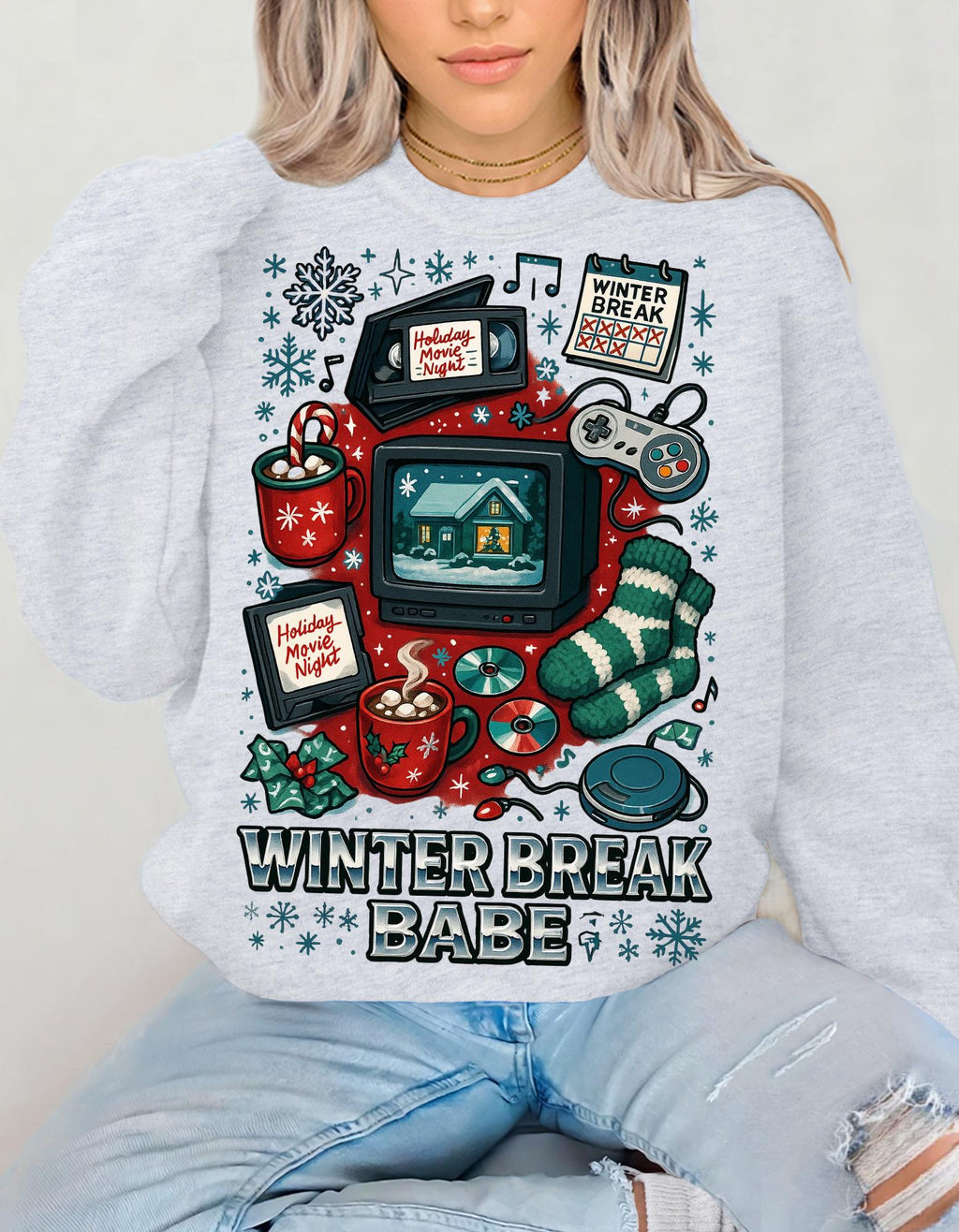 90s Retro Winter Babe Sweatshirt | Embroidered Crewneck