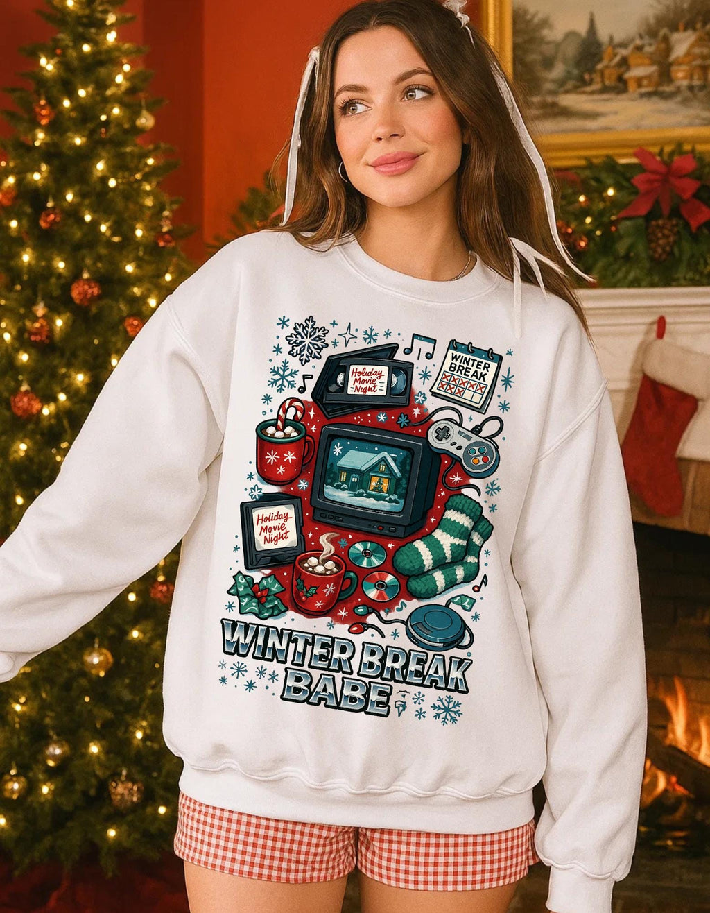 90s Retro Winter Babe Sweatshirt | Embroidered Crewneck