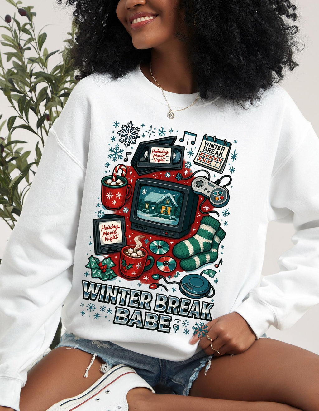 90s Retro Winter Babe Sweatshirt | Embroidered Crewneck