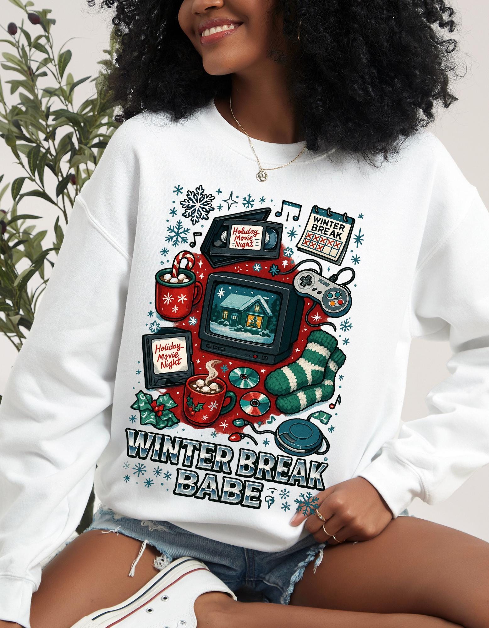 90s Retro Winter Babe Sweatshirt | Embroidered Crewneck